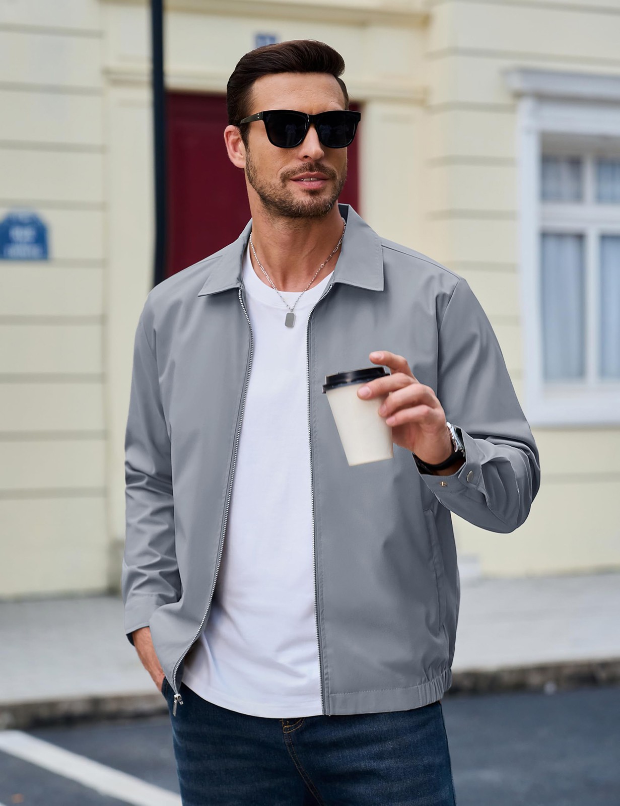 Men’s Thin Spring Jacket Full-Zip Lightweight Bomber Jacket Casual Track Coat US