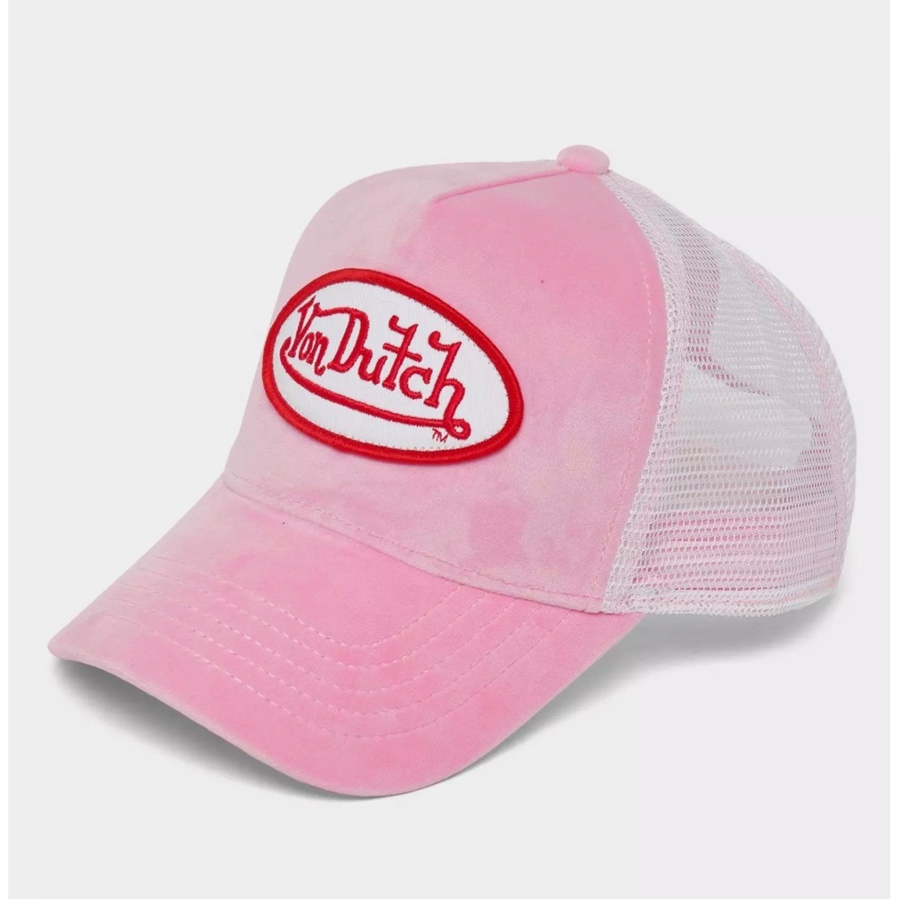 NEW Von Dutch Pink Velvet White Mesh Trucker SnapBack White Red Patch Unisex hat