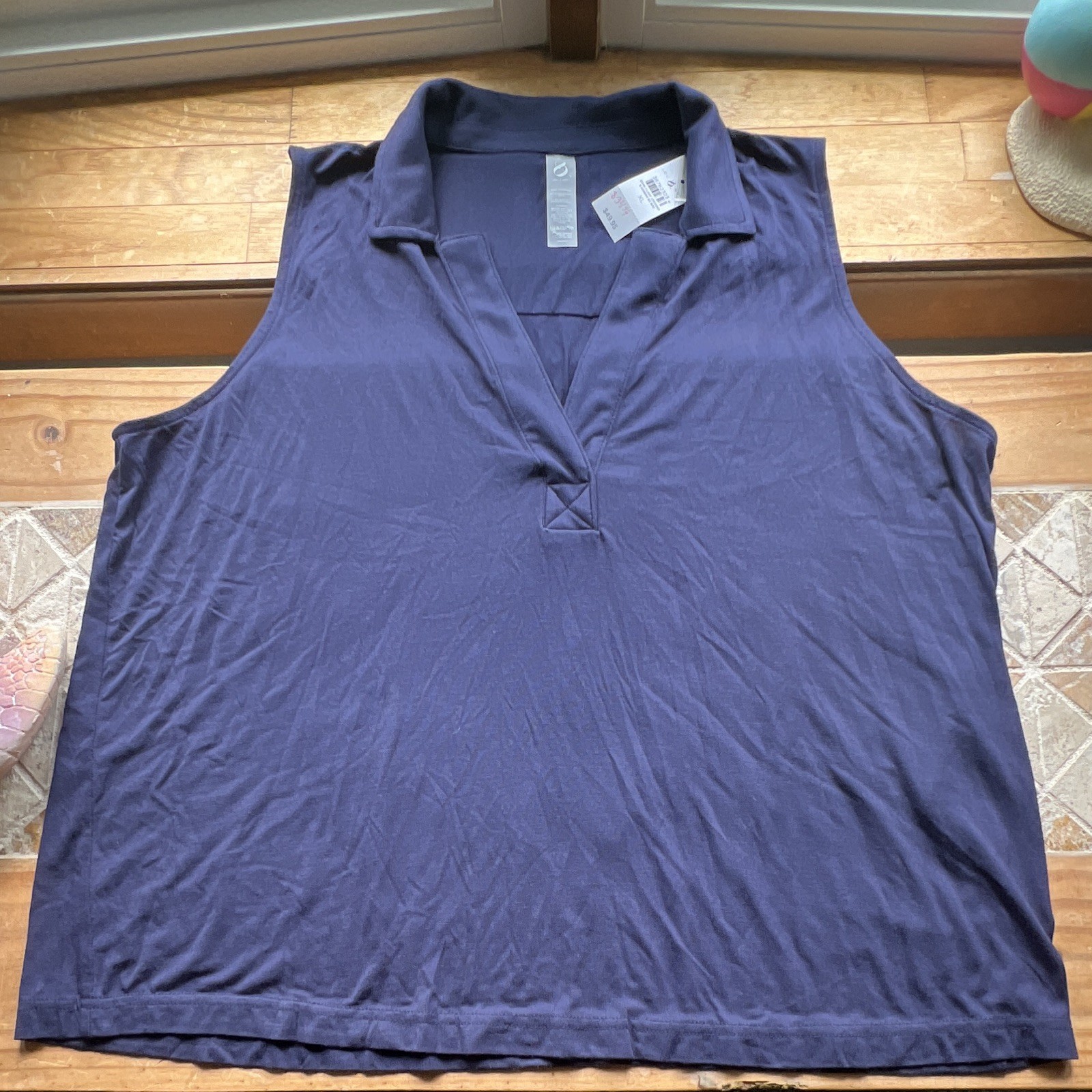 Lou & Grey Blue Solid Knit Collared Sleeveless Pullover Tank Top Women XL # 161