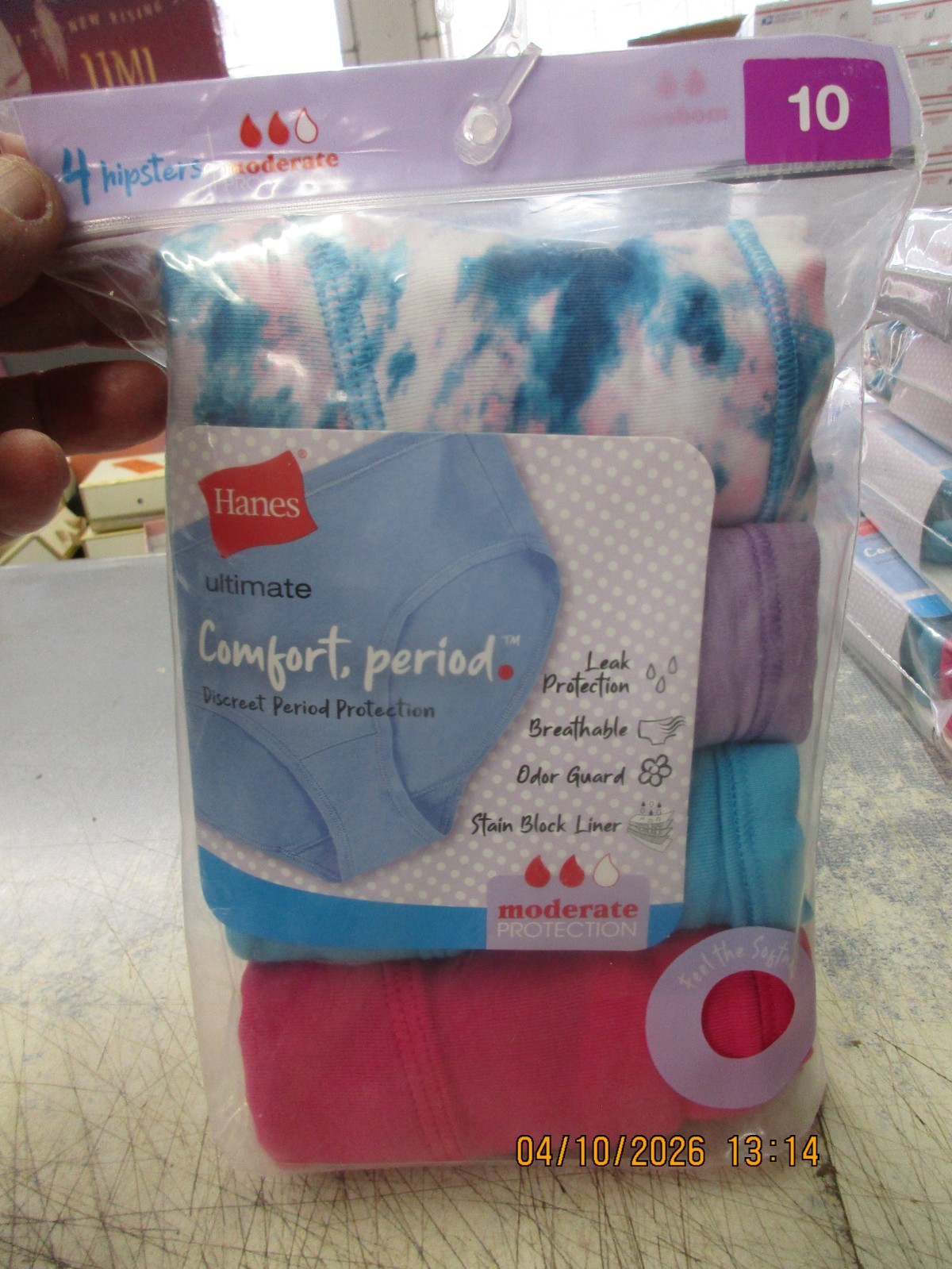 NEW 4 Pack Hanes Comfort Period Moderate Panties Microfiber Hipsters Size 10
