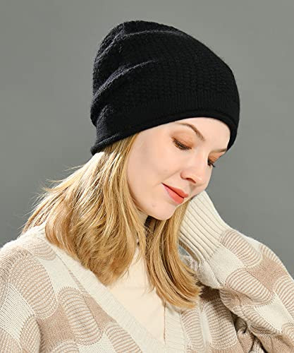 Slouchy Beanies for Women Winter Soft Warm Cashmere Hat Skull Cap Ladies Black