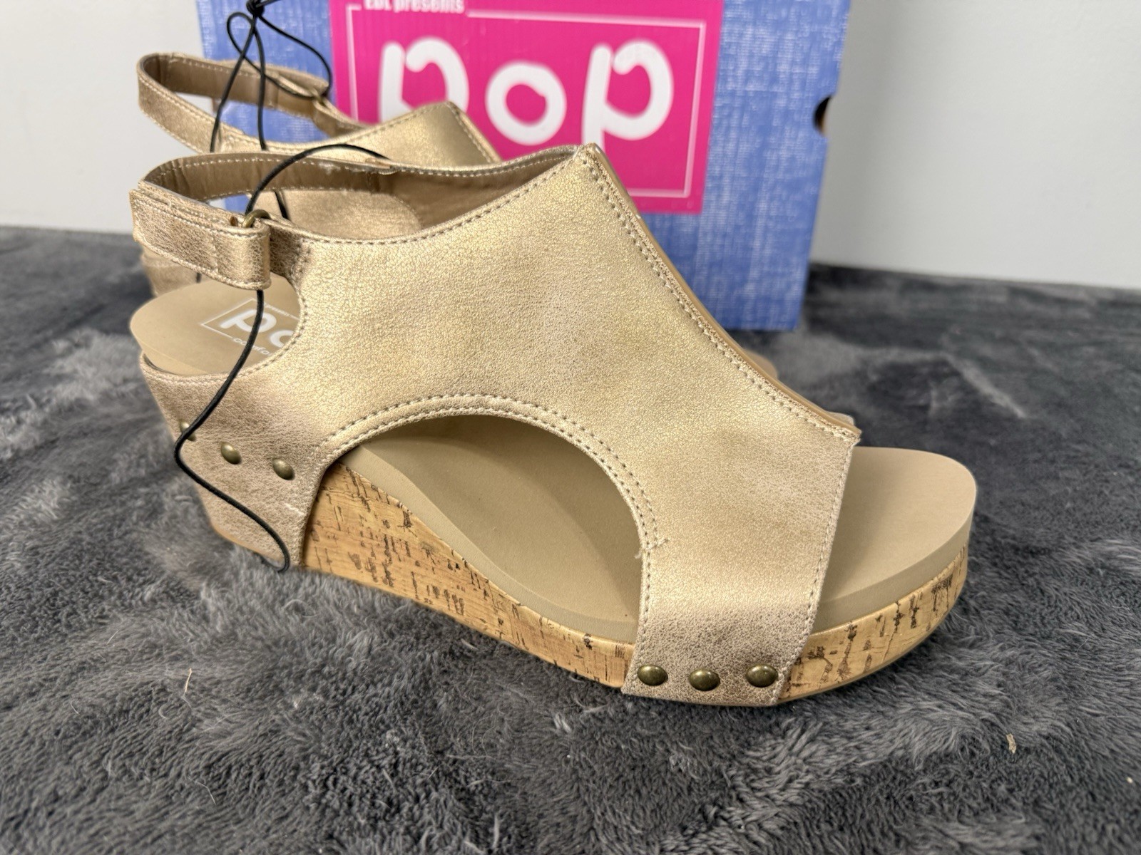 POP 9.5 M Metallic Gold Comfort Fit Wedge Sandals Slingback Shoes Women