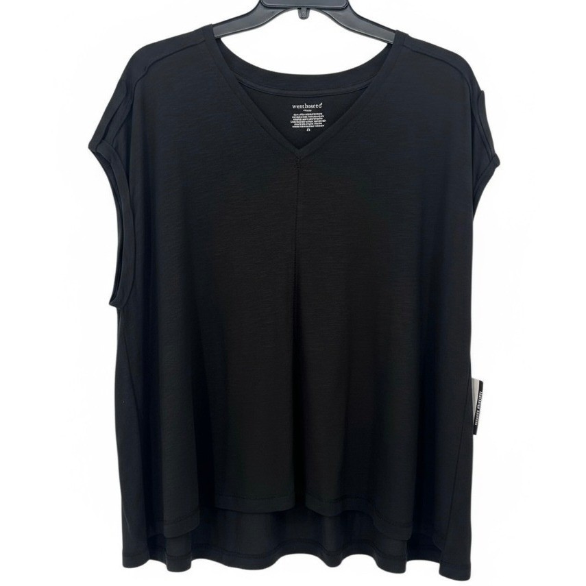 NEW Westbound Woman 2X Black V Neck Relaxed Fit Slub Knit Top Tunic