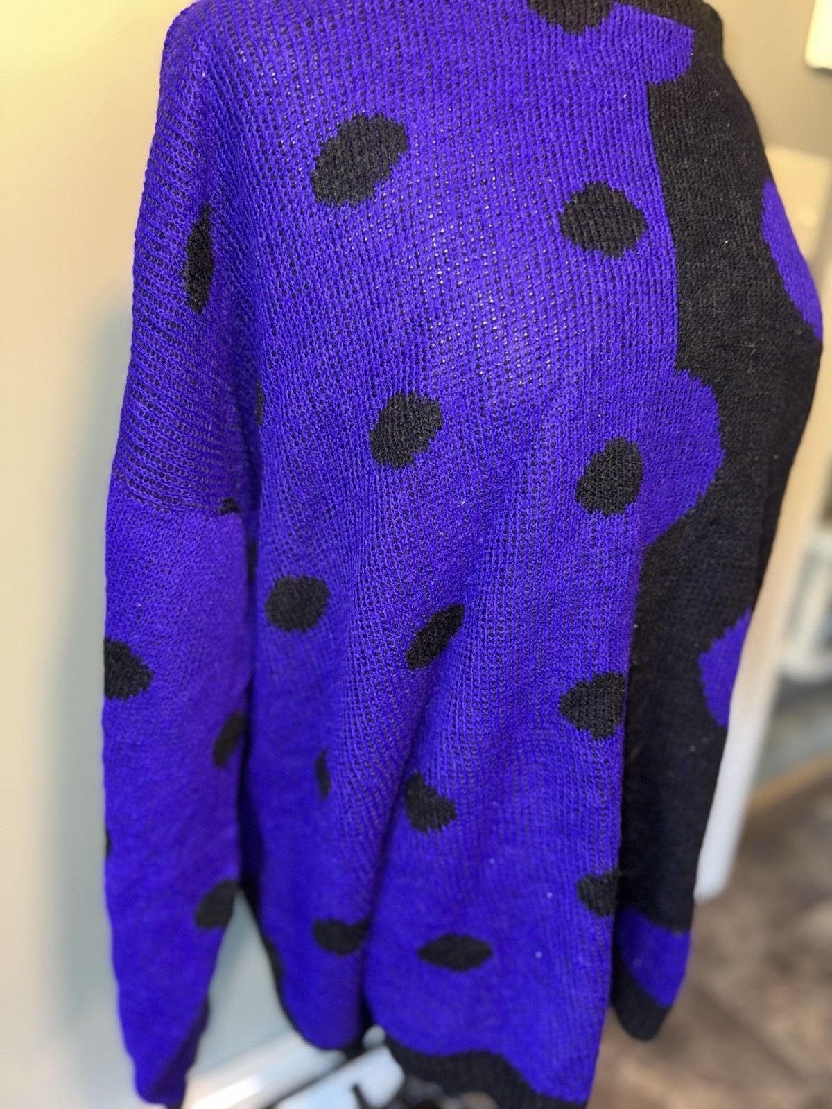 vintage 80s 90s World Trade Knits Black/Purple Abstract Sweater Chunky Knit SZ M