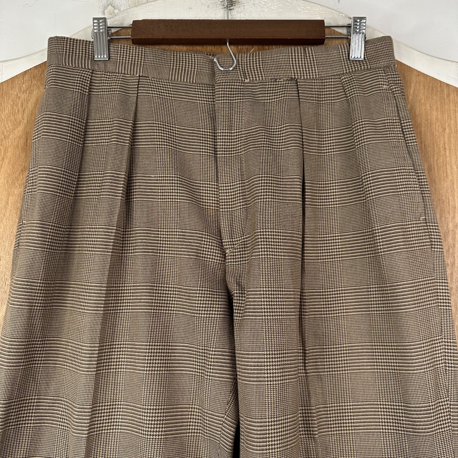 vtg Polo Ralph Lauren Pants Mens 32×30 Brown Prince of Wales Check Cotton Pleat