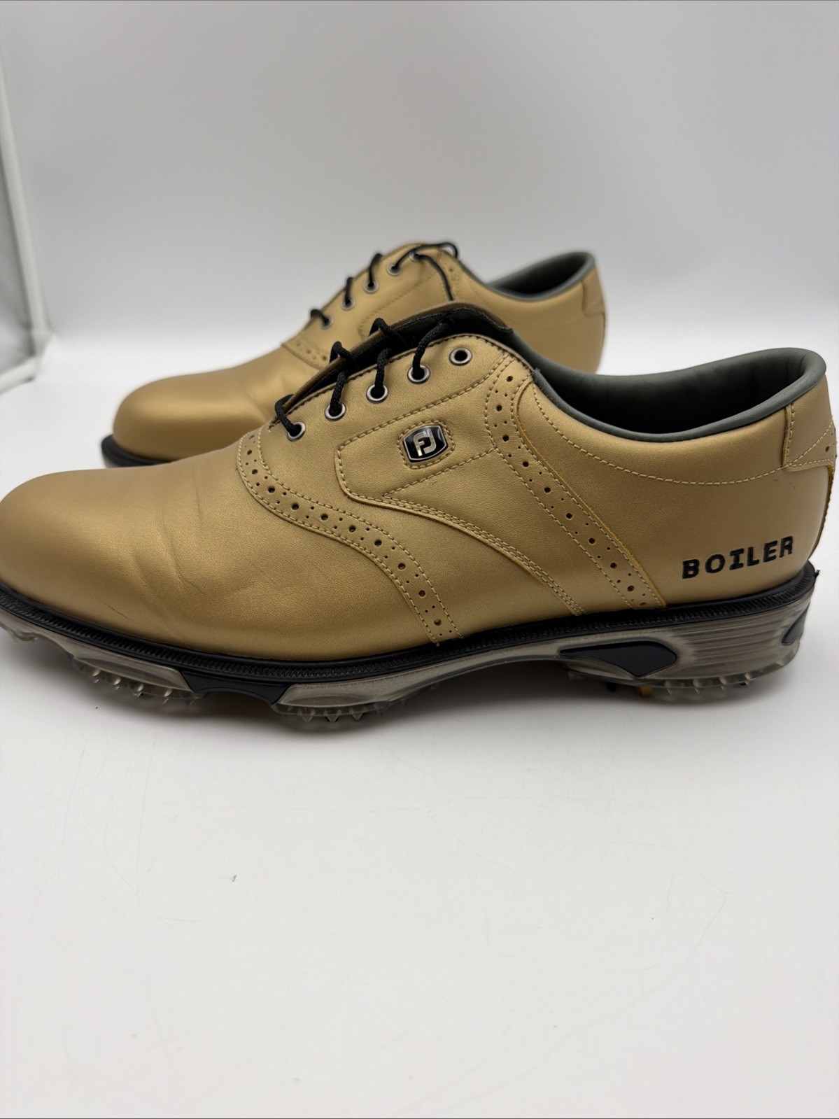 Foot-Joy DryJoys Mens Gold Purdue Shoes, Soft Spikes, Size 12