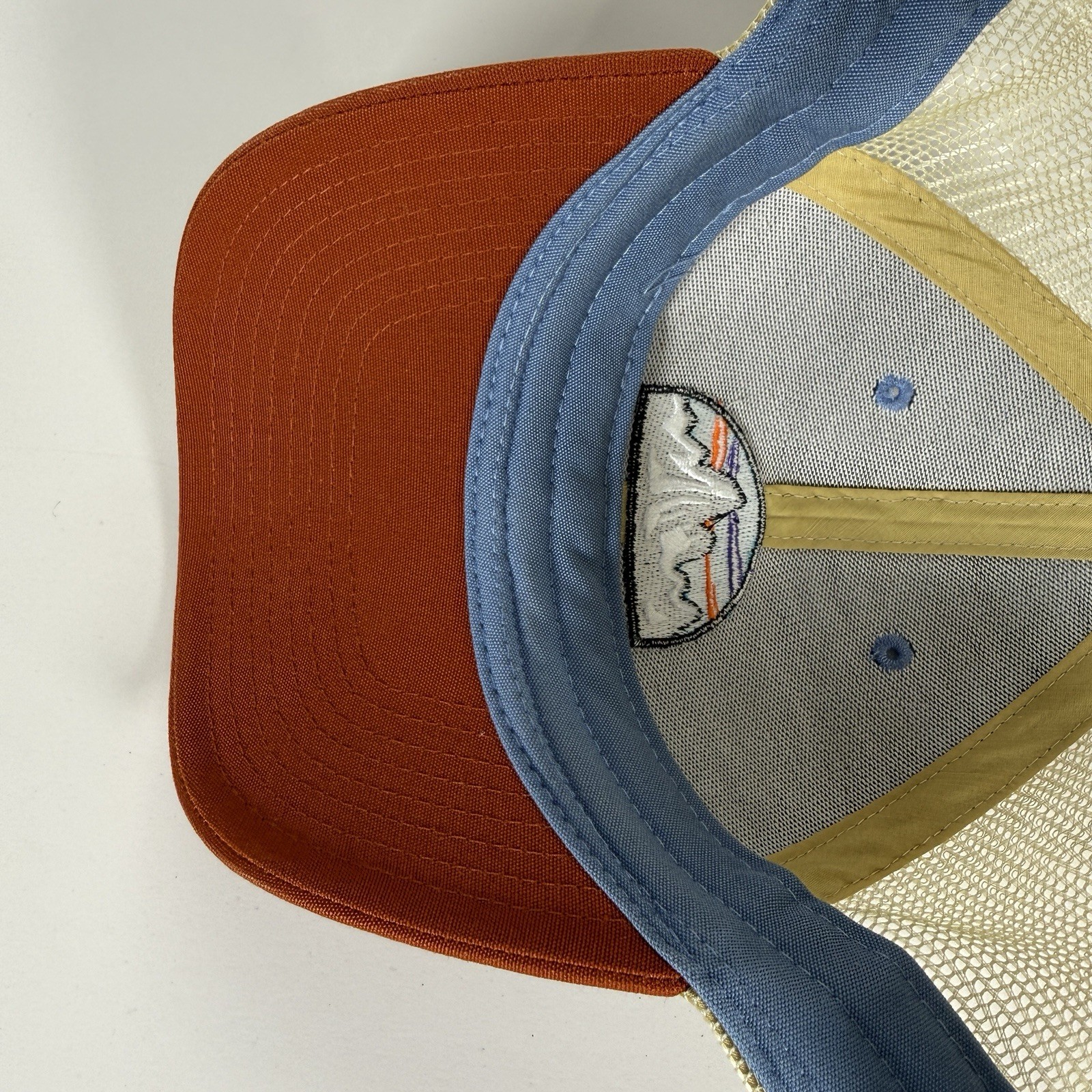 PATAGONIA Fitz Roy Lo-Pro Trucker Hat Mesh Orange Blue Embroidered Mountain Logo