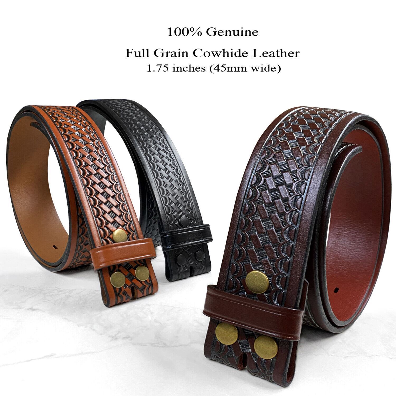 Men’s Basketweave Genuine One Piece Leather Utility Uniform Work Belt 1.75 Inch