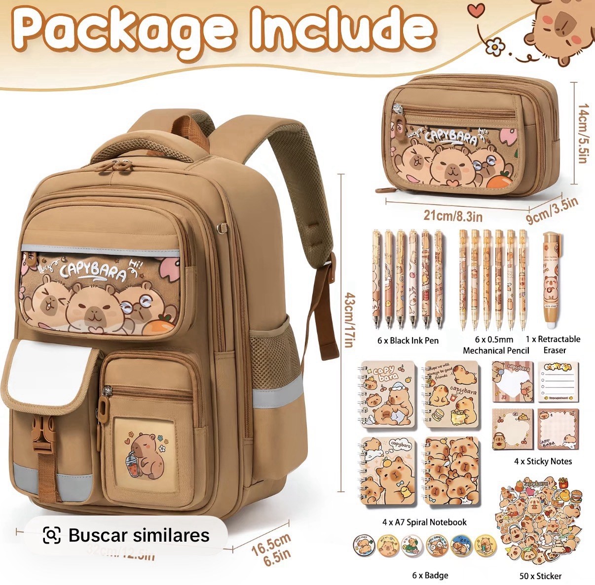 Capybara Backpack for School Girls, 28PCS Capybara Toddler School Supplies Stati