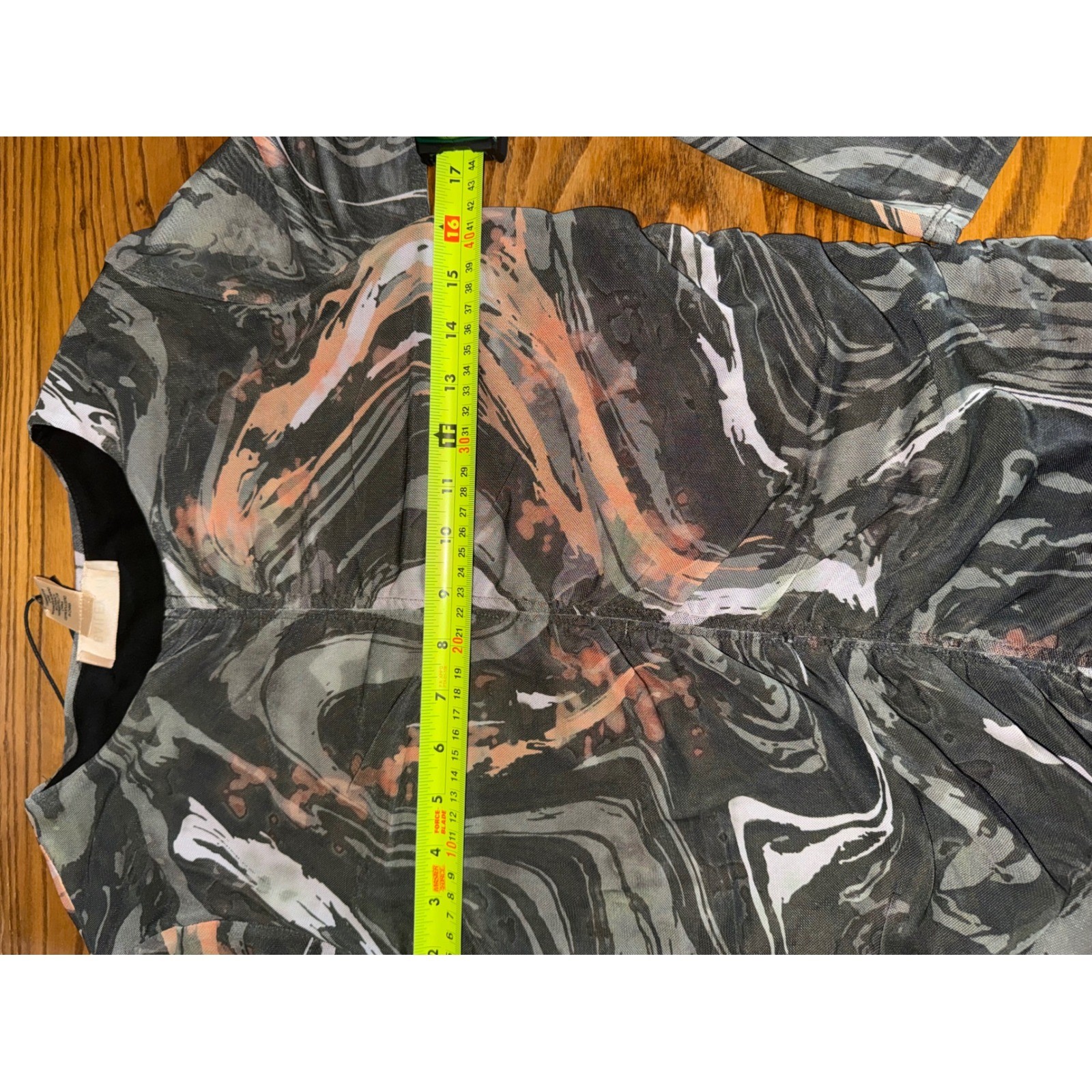 Bailey 44 Womens Marble Swirl Ruched Mesh Long Sleeve Top Green Peach Size M