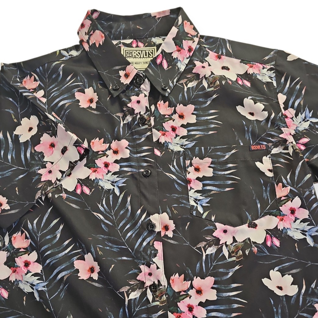 RSVLTS Women’s Cut Medium – Grandma’s Couch – Pink & Black Floral Button Shirt