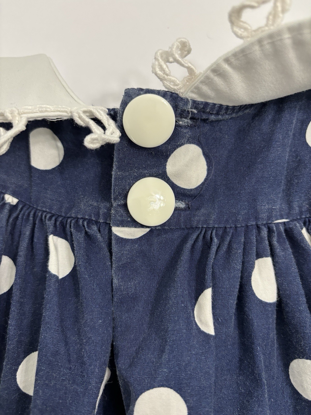 Vintage Mondays Child Dress 24 Months Polka Dot Peter Pan Collar Navy Blue USA