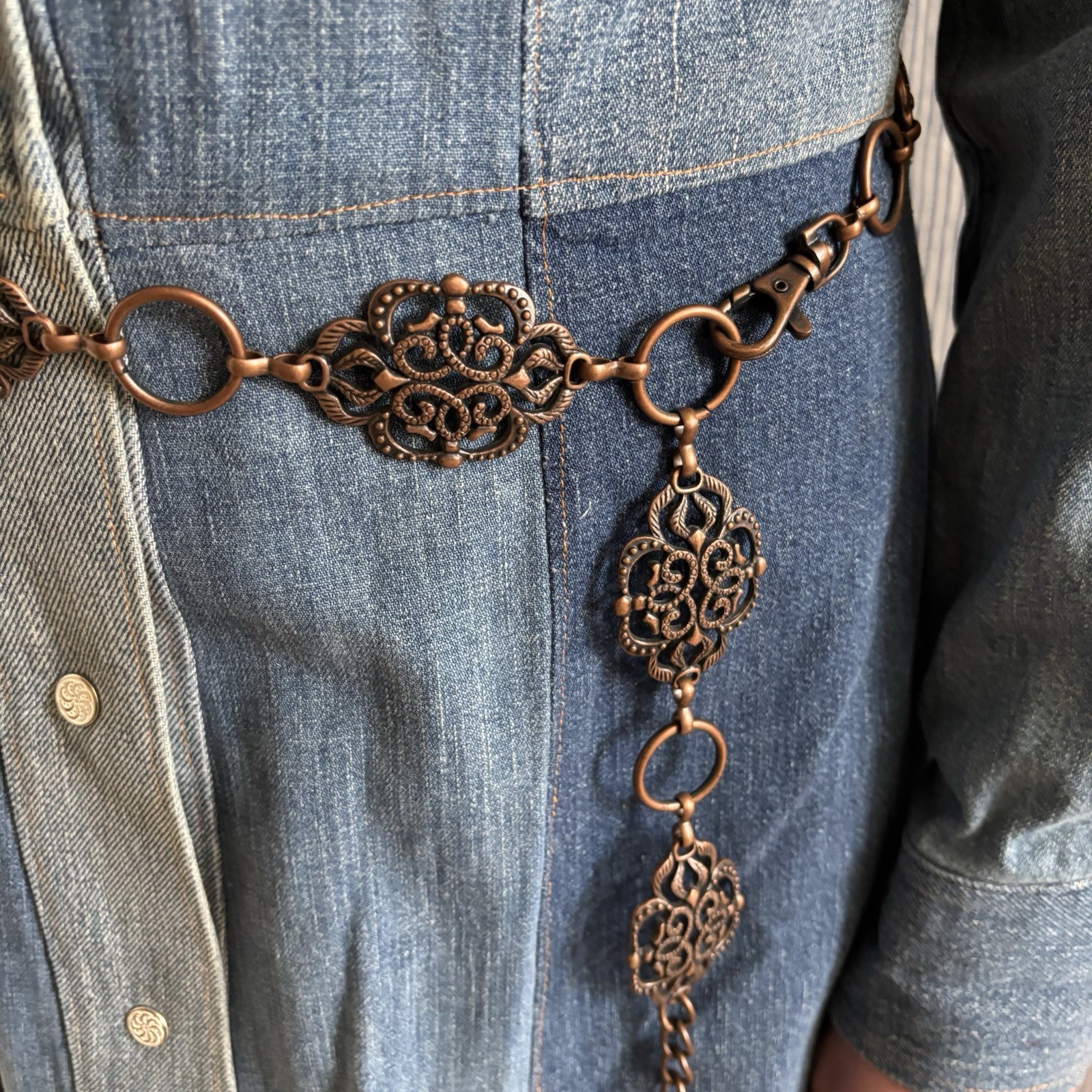 Metal Copper Ladies Link Style Belt Adjustable In Good Used Condition