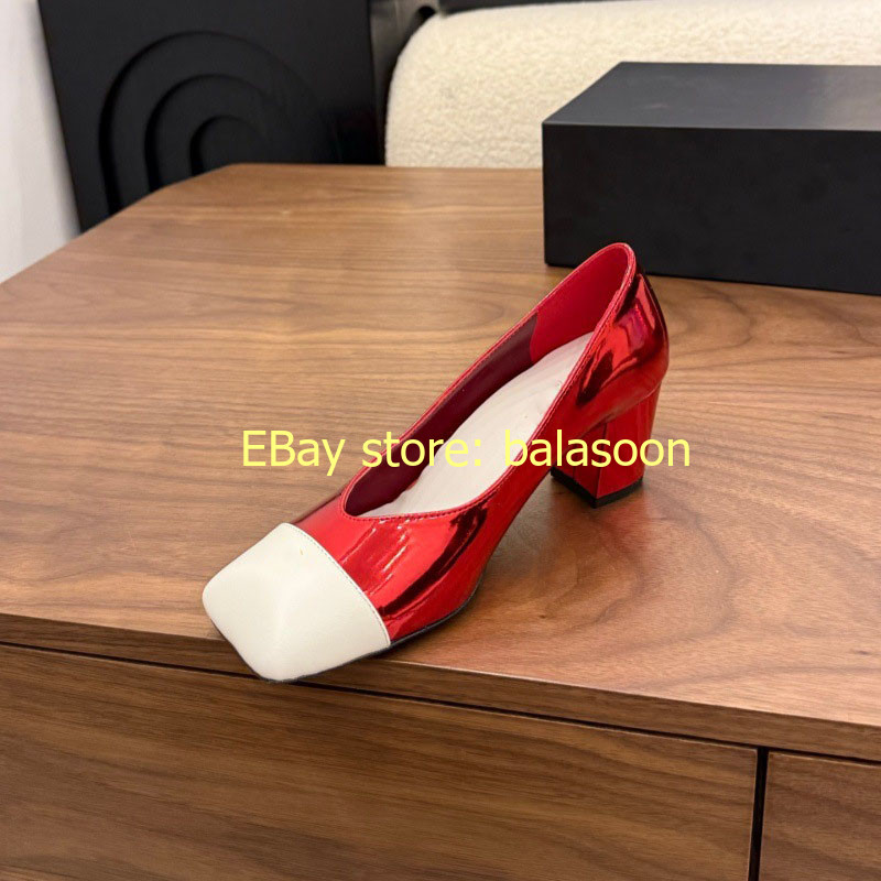Color Matching Square-Headed High-Heeled Shoes Baotou Thick-Heeled Women’s 35-41