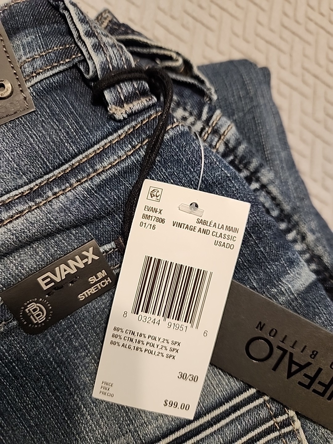 NWT $99 Buffalo David Bitton Jeans Evan-X slim strech vintage blue classic
