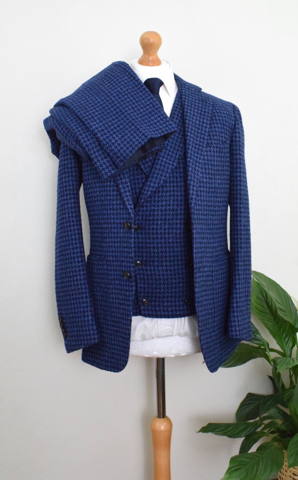 SUITSUPPLY Petrol Blue Textured Weave Suit £627 Size 38S/48S W32 L28 Slim Soho