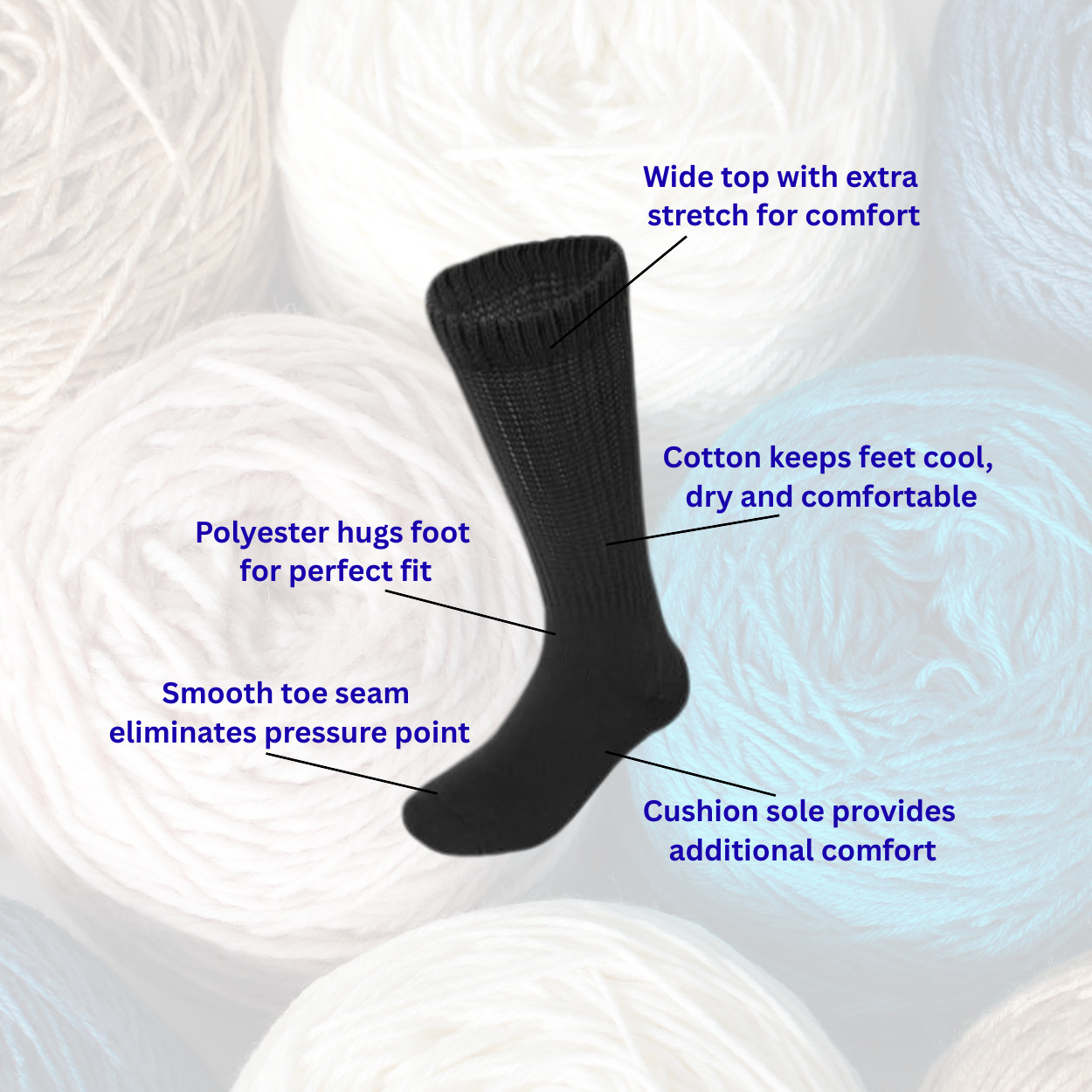 3-12 Pairs Men’s Women Health Cotton Diabetic Black Crew Socks 9-11 10-13 13-15