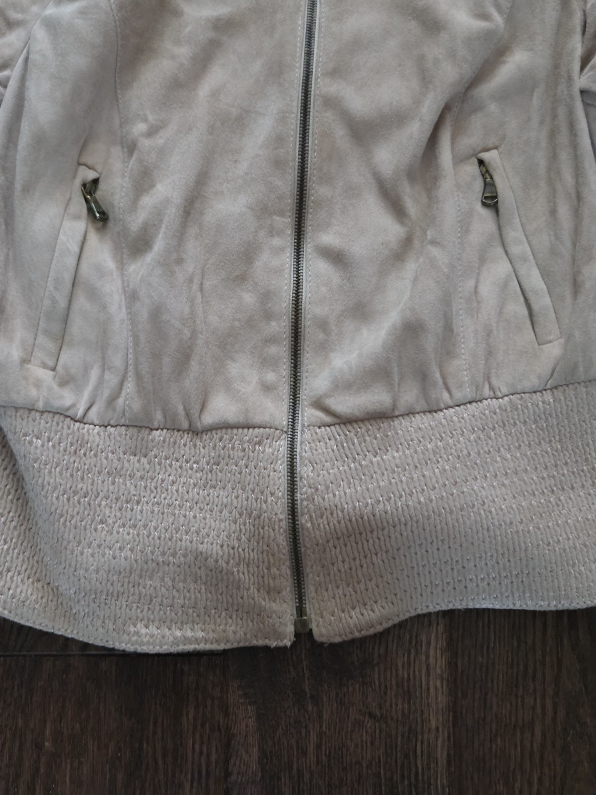 🩷Balenciaga Paris Nude Blush Suede Leather Jacket Smocked Knit Trim Ghesquiere