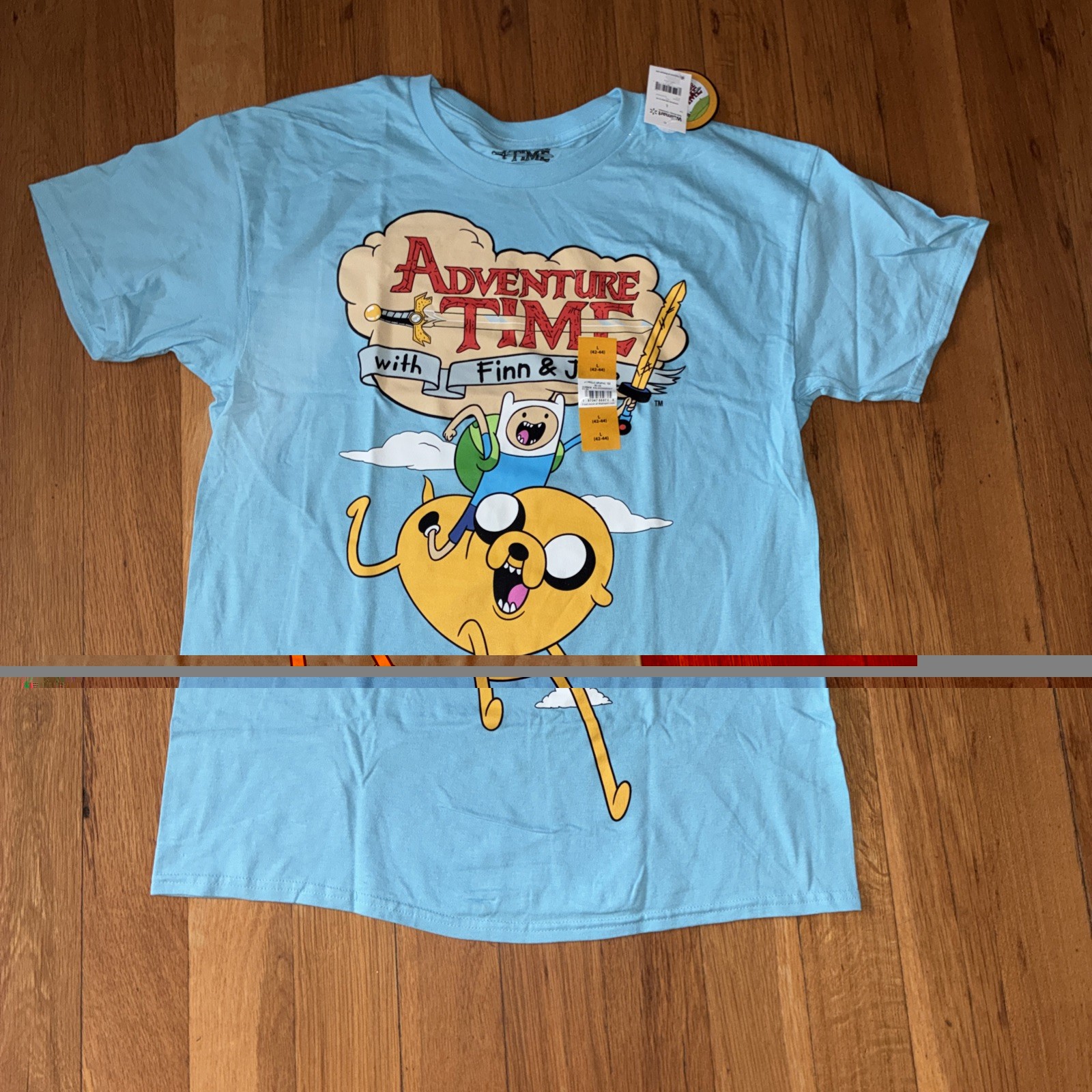 Adventure Time with Finn & Jake Men’s Blue Cartoon Graphic Tee T-Shirt Sz Large