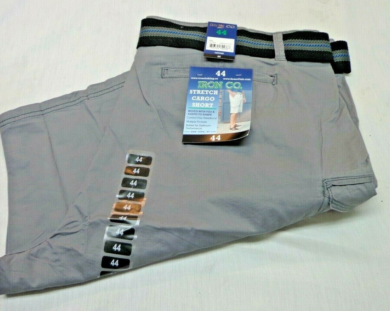 IRON CO. Stretch Cargo Belted Shorts French Gray Size 44 NEW