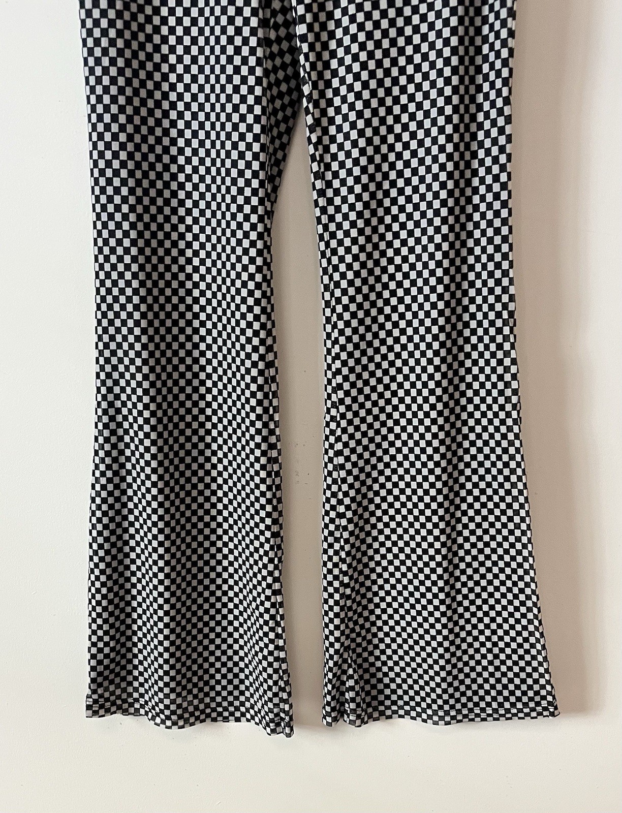 Elodie Checkered Flare High Rise Stretch Pants Size Large Black/White Women’s