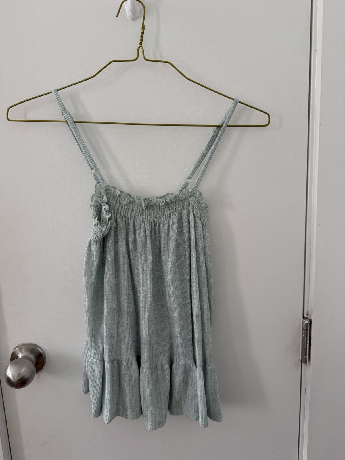 Amadi Blue Teal Shimmery Tank Flowy Boho Elastic Top Sz S Barely Worn