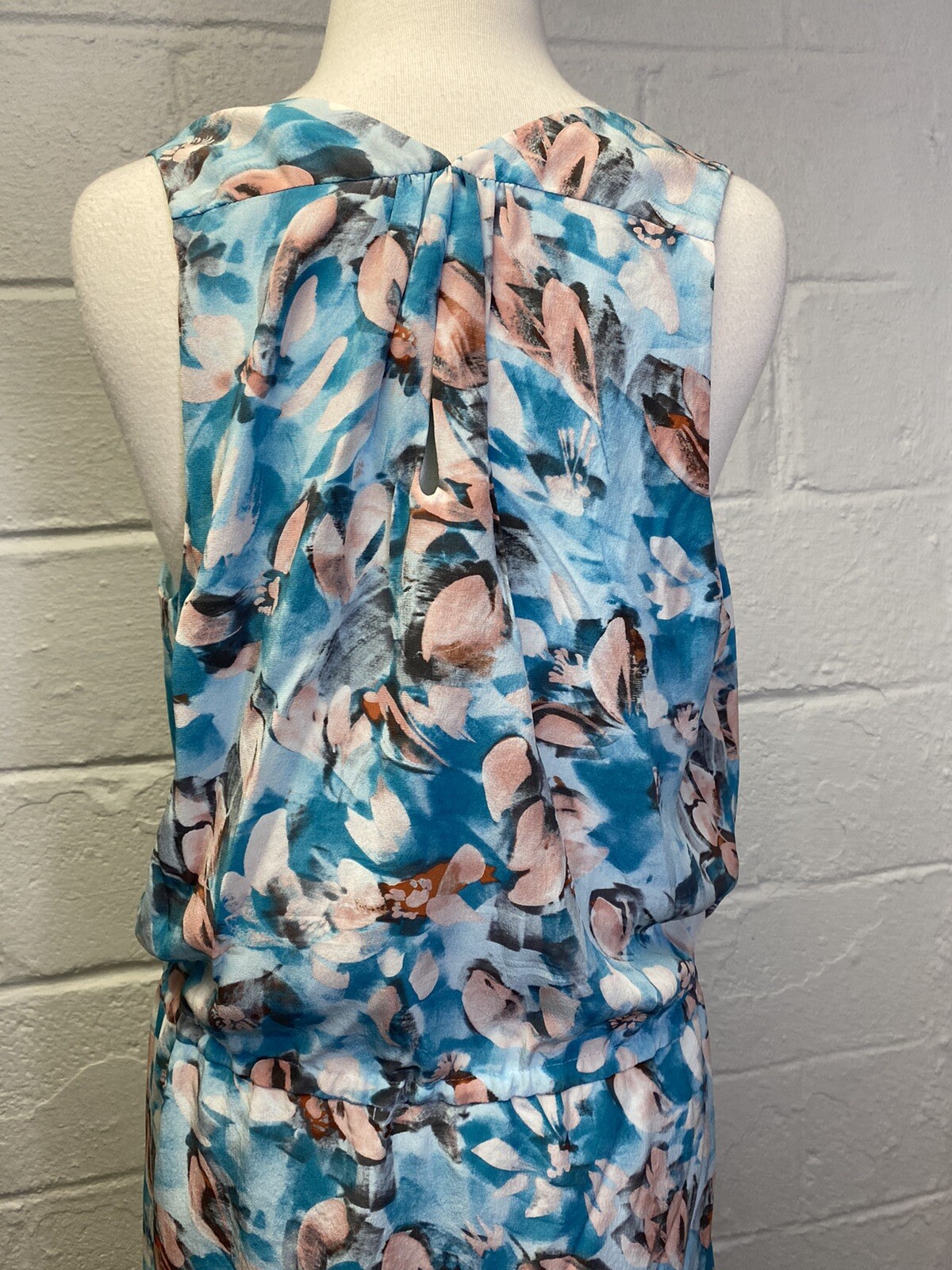 Rebecca Taylor Poolside Aloha Silk Drawstring Waist Fully Lined Blue Dress 10