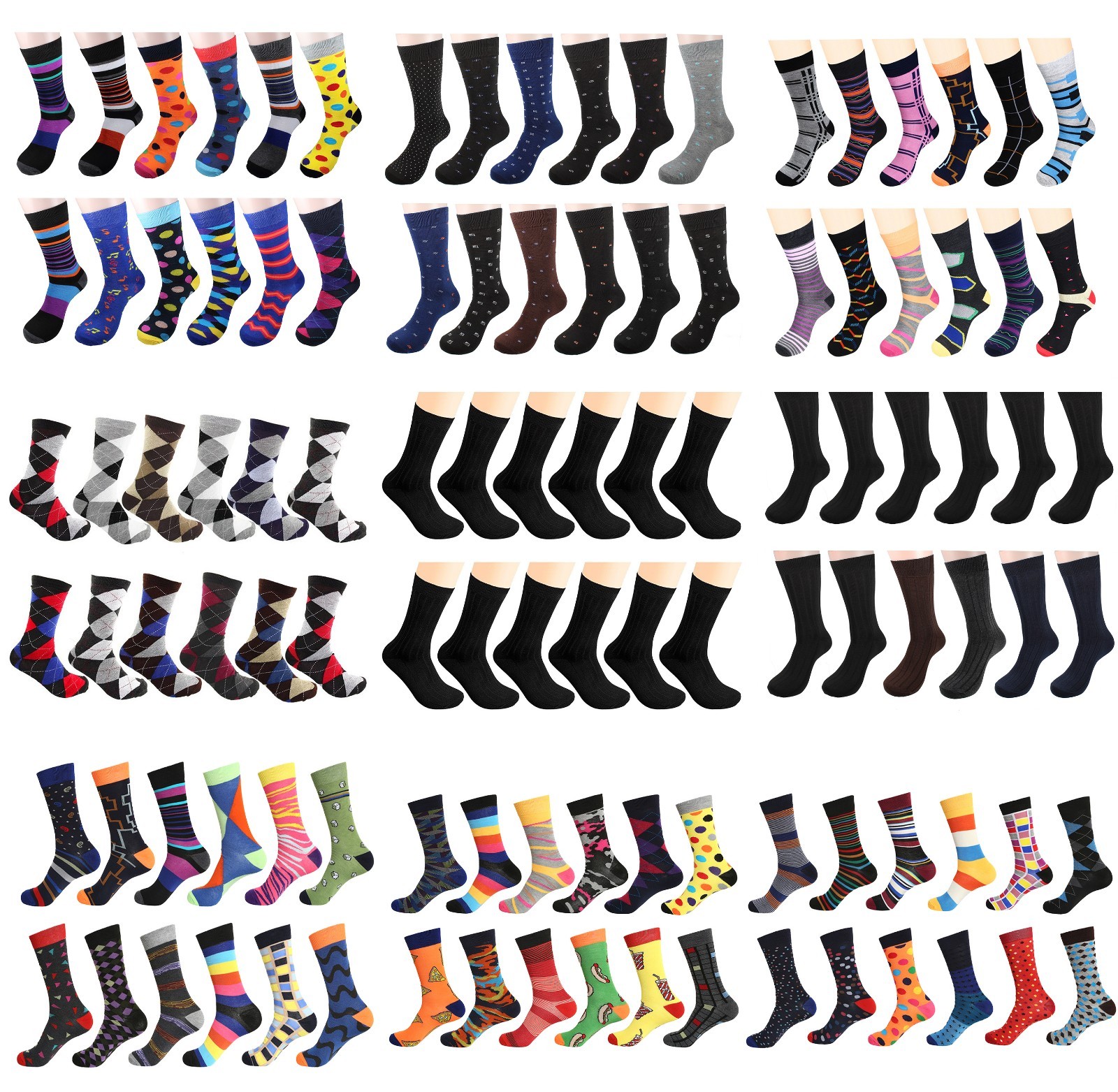 Men’s Dress Socks Funky Fashion Casual Cotton 12 Pairs size 10-13
