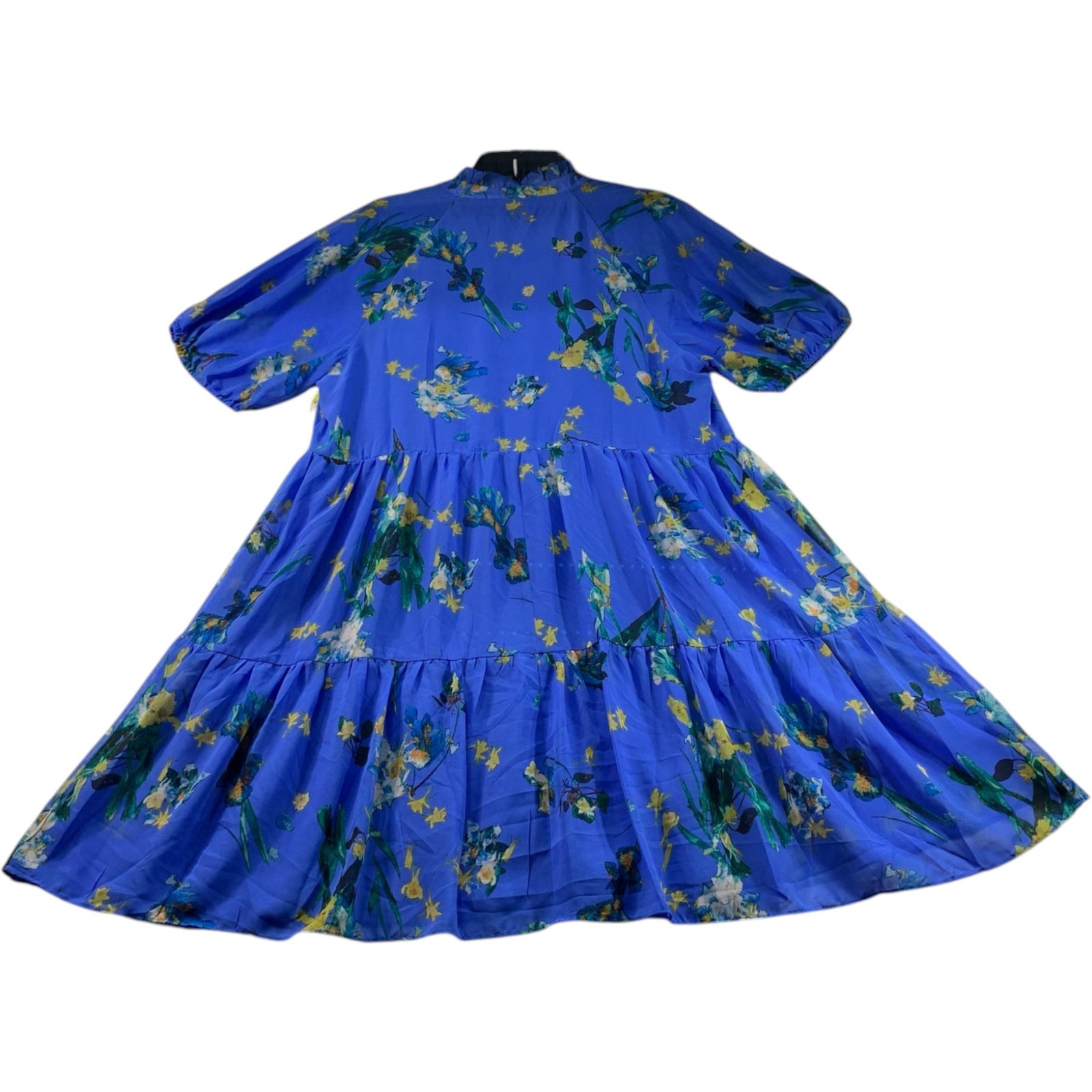 CeCe Dress Womens Size Large Blue Floral Ruffled Puff Sleeve Vneck New