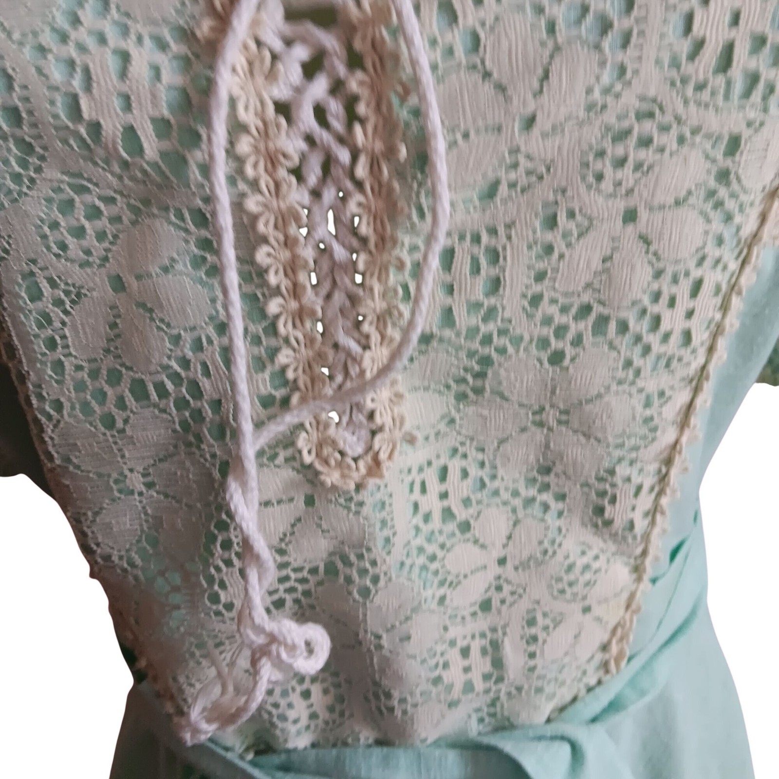 True Vintage Prairie Maxi Dress sz 8 1970s Boho 1OF1 Lace Puff Sleeves Green