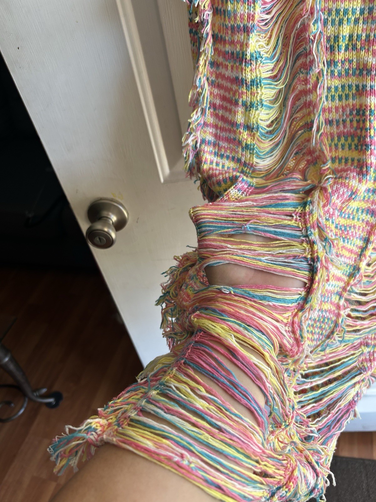 Fashion Nova Multicolor Nessa Knit Acrylic Fringe Maxi Square Neck L SD272