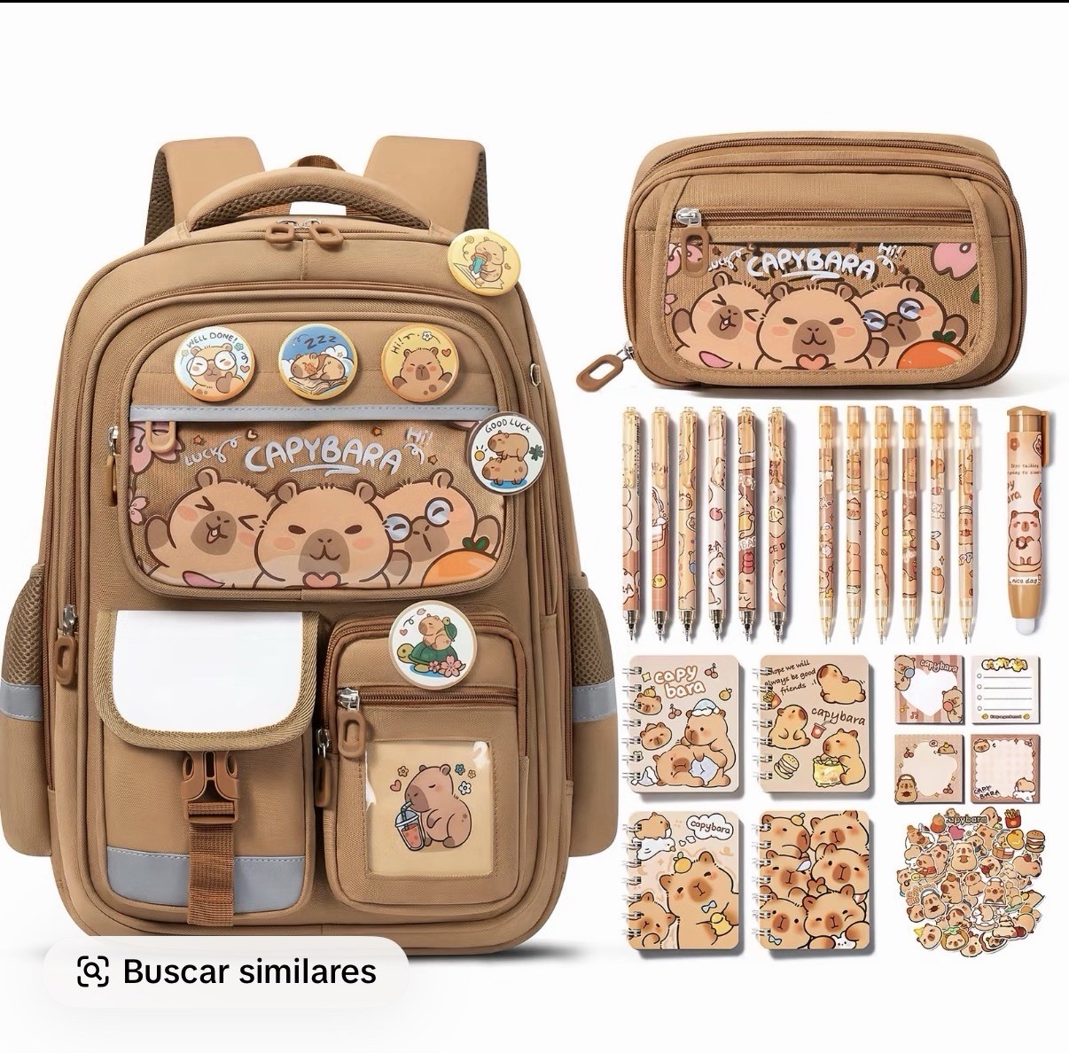 Capybara Backpack for School Girls, 28PCS Capybara Toddler School Supplies Stati