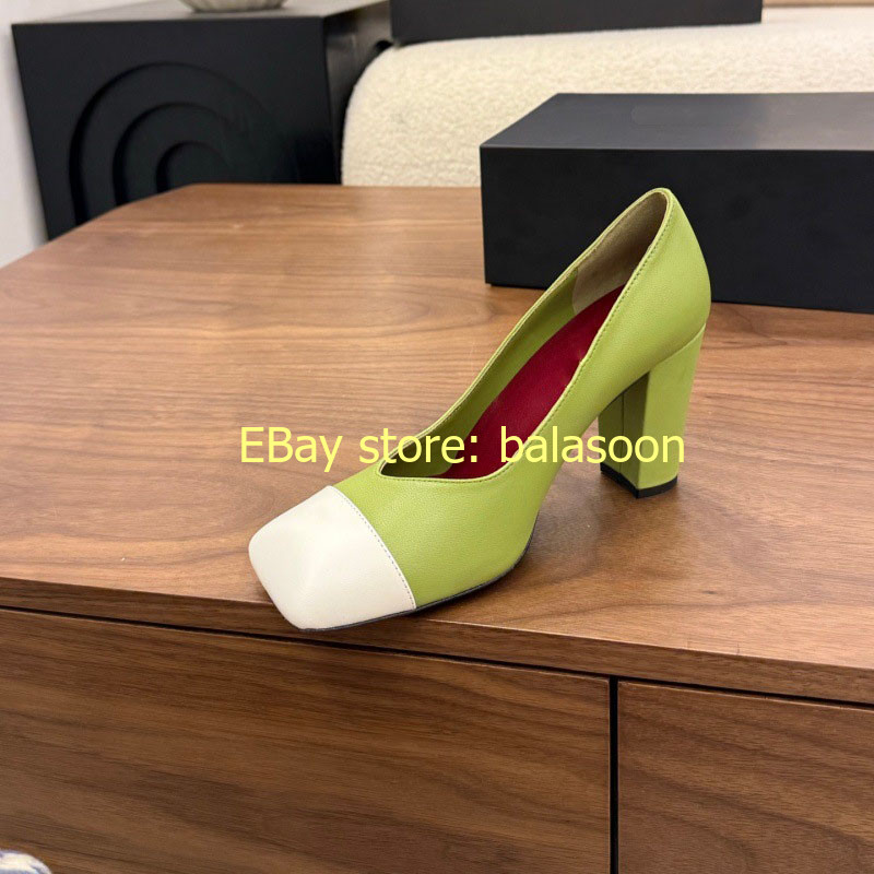 Color Matching Square-Headed High-Heeled Shoes Baotou Thick-Heeled Women’s 35-41