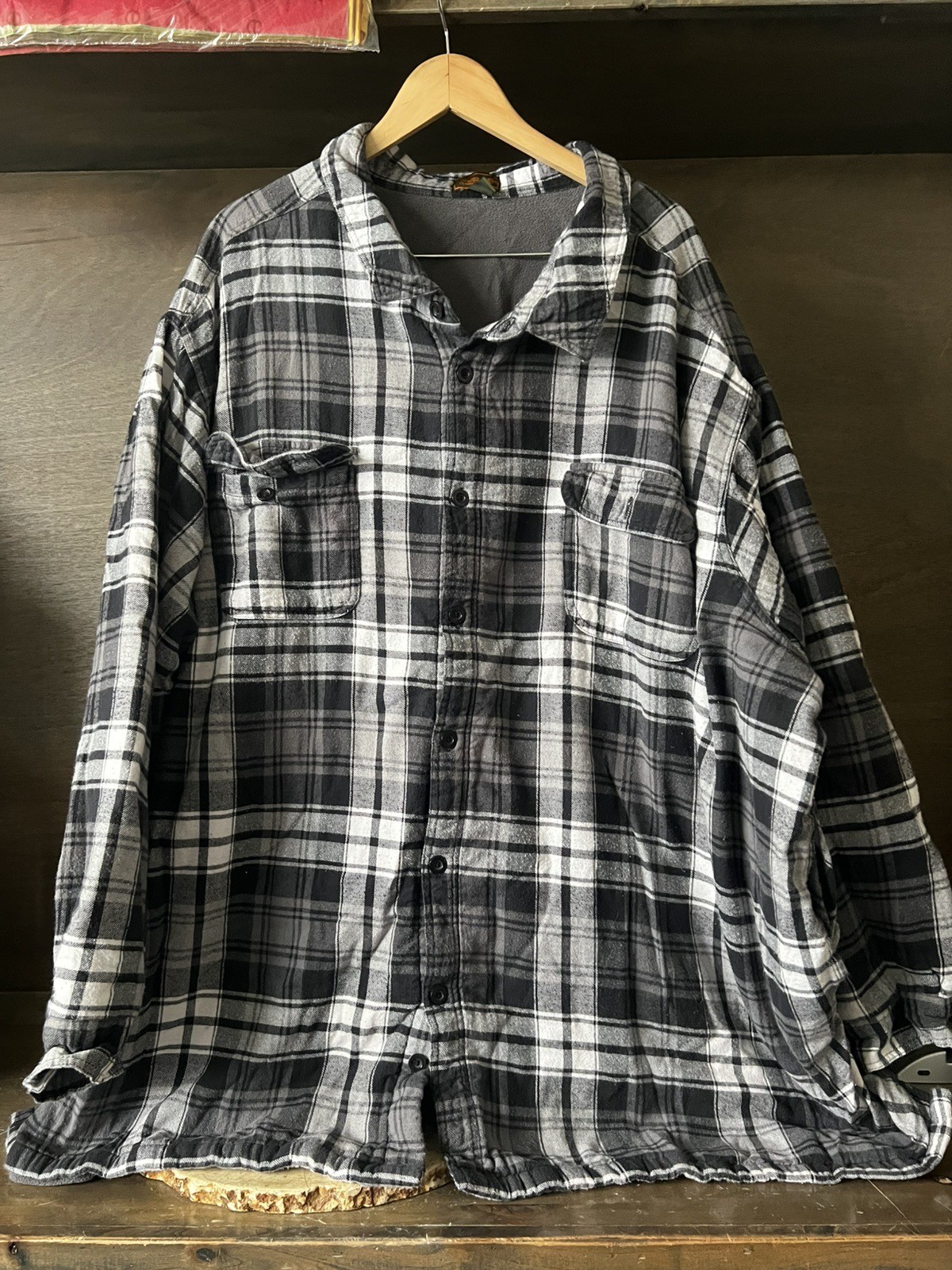 Boulder Creek Flannel Jacket SIZE 7XL BIG GRAY PLAID LONG SLEEVE BUTTON UP