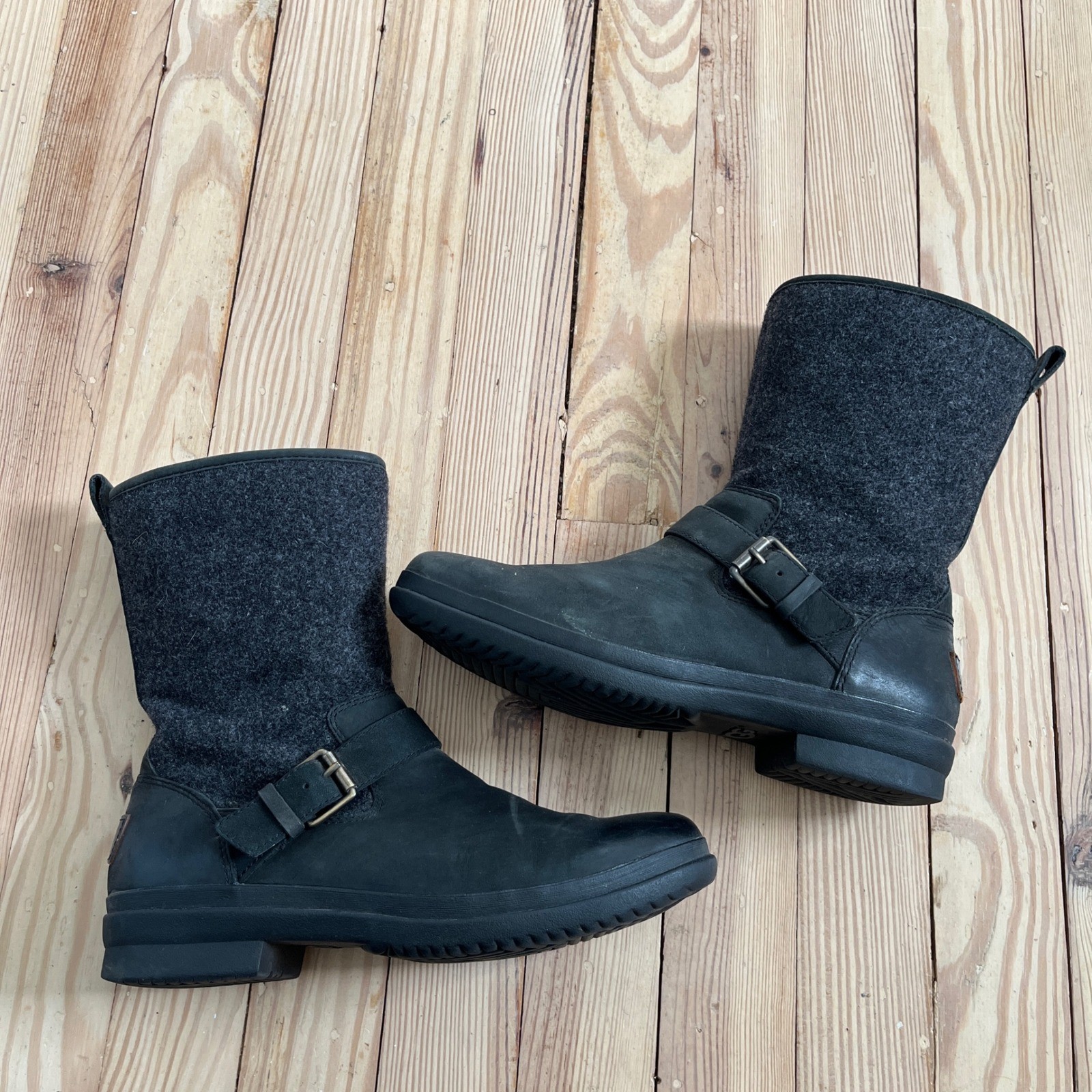 UGG Simmens Waterproof Rain Leather Wool Mid Calf Boots Black Womens Size 8