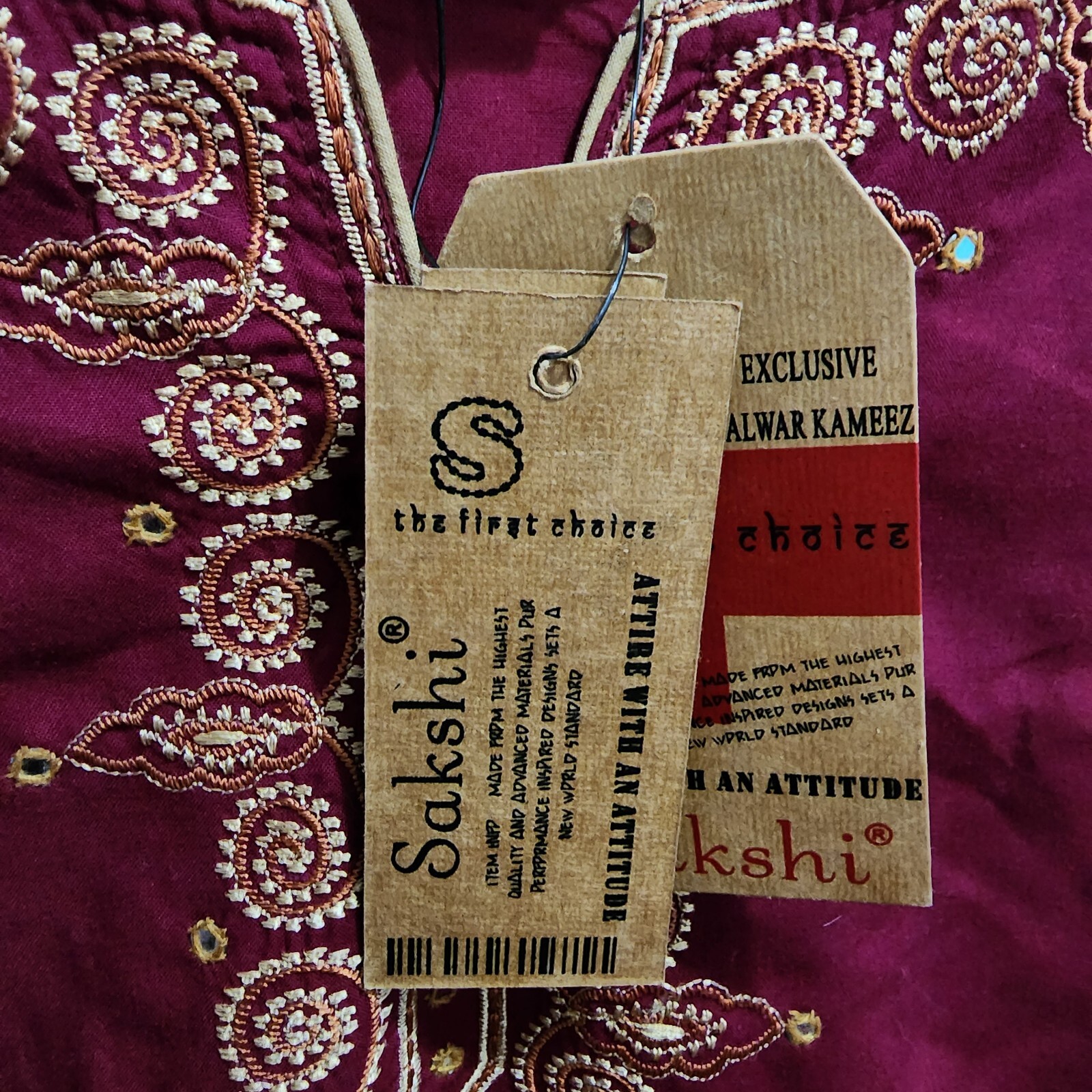 NEW Sakshi Kurti Top 3/4 Sleeve Red Embroidered Salwar Kameez India Size Large