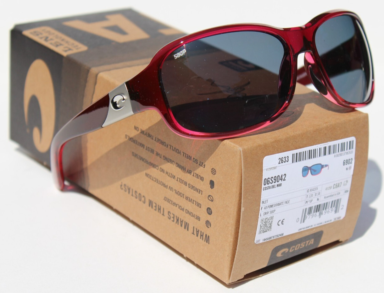 COSTA DEL MAR Inlet POLARIZED Womens Sunglasses Pomegranate Fade/Gray 580P NEW
