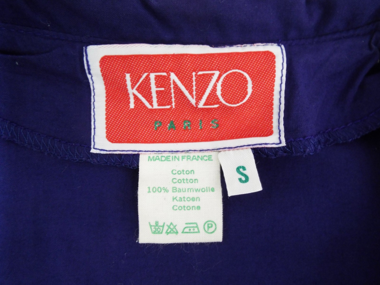 VTG 1980s KENZO Blue Puff Sleeve Dress Small Cotton Asymmetrical Button Wrap Top