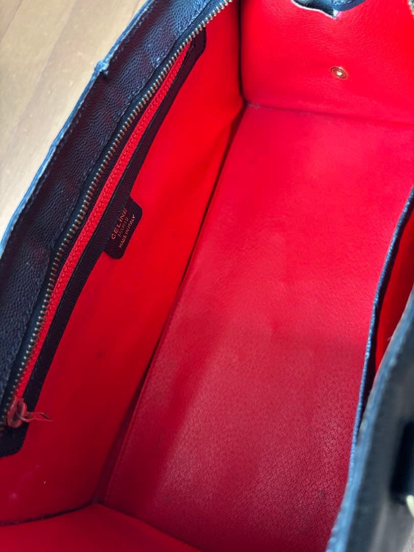 Celine Black Leather Handbag Vintage Gold Hardware Red Lining Auth