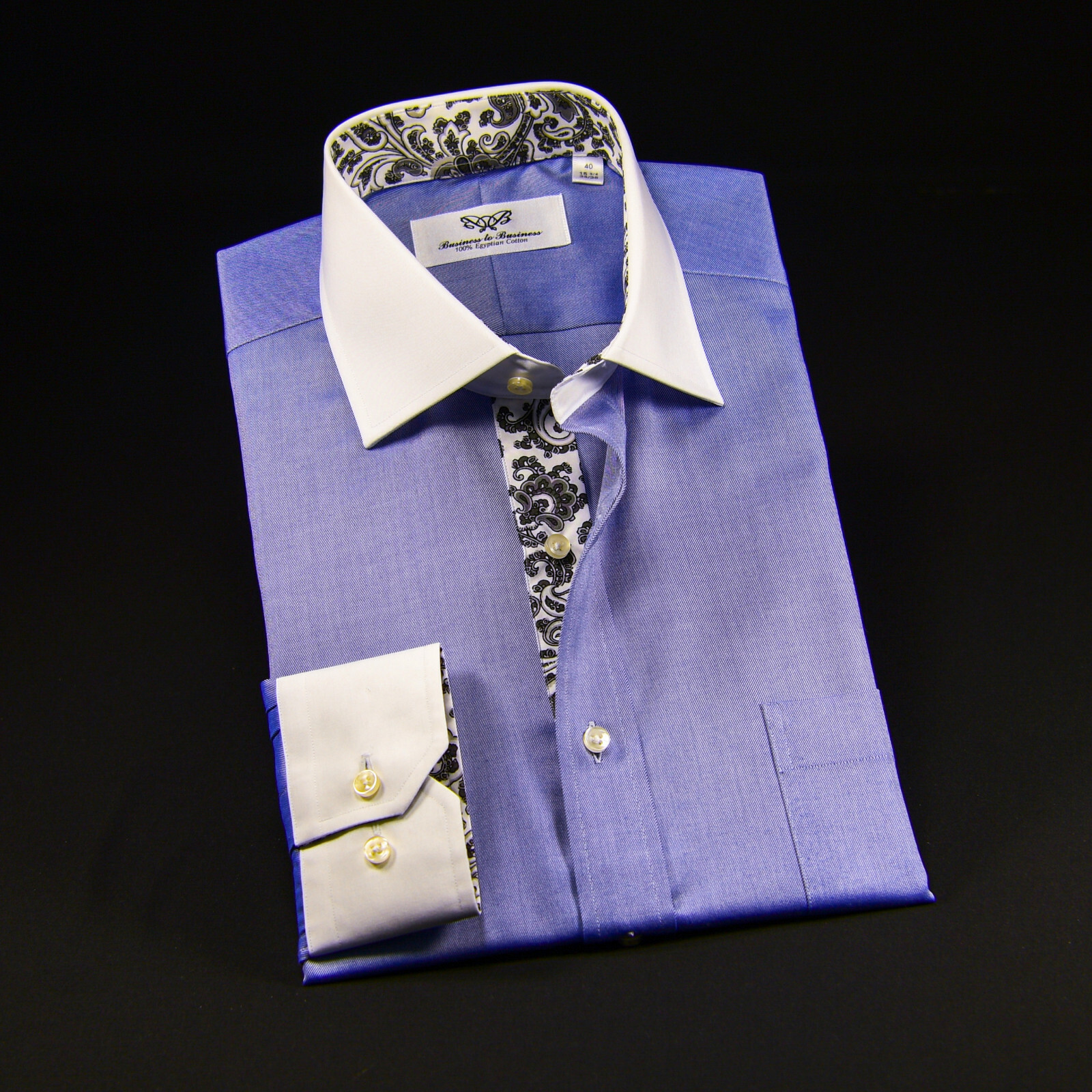 Blue La Plata WInchester Designed Formal Business Dress Shirt Single Cuff Boss
