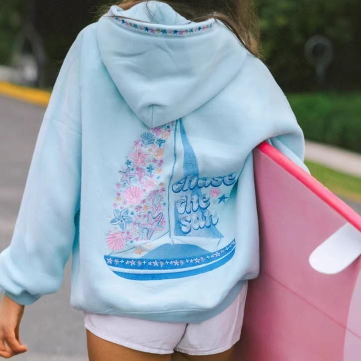 New Palm Puff Graphic Letter Print Hoodie Women Long Sleeve XS-XXL
