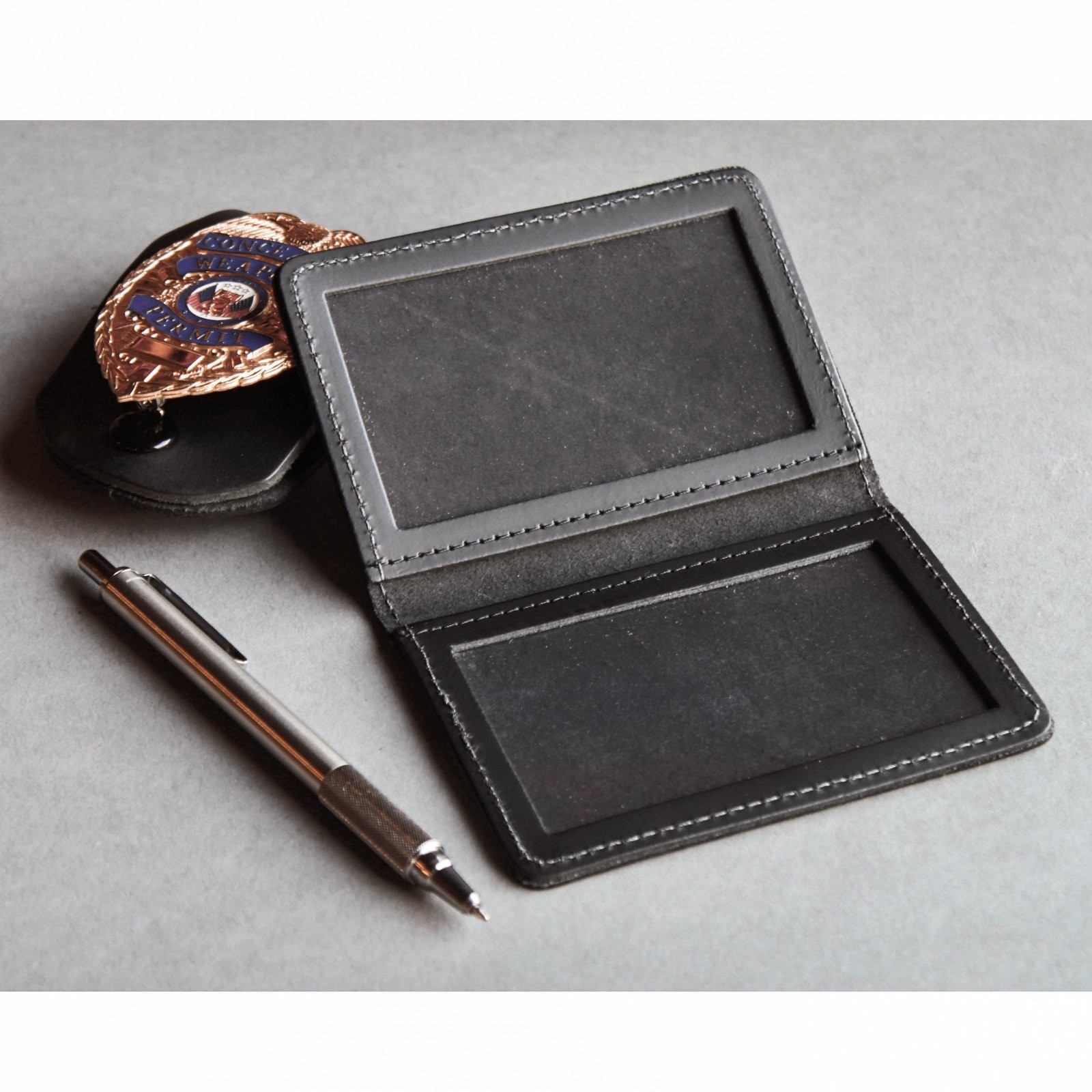 ASR Federal Heavy Duty Black Leather Double ID Holder – Fits 2 Standard IDs