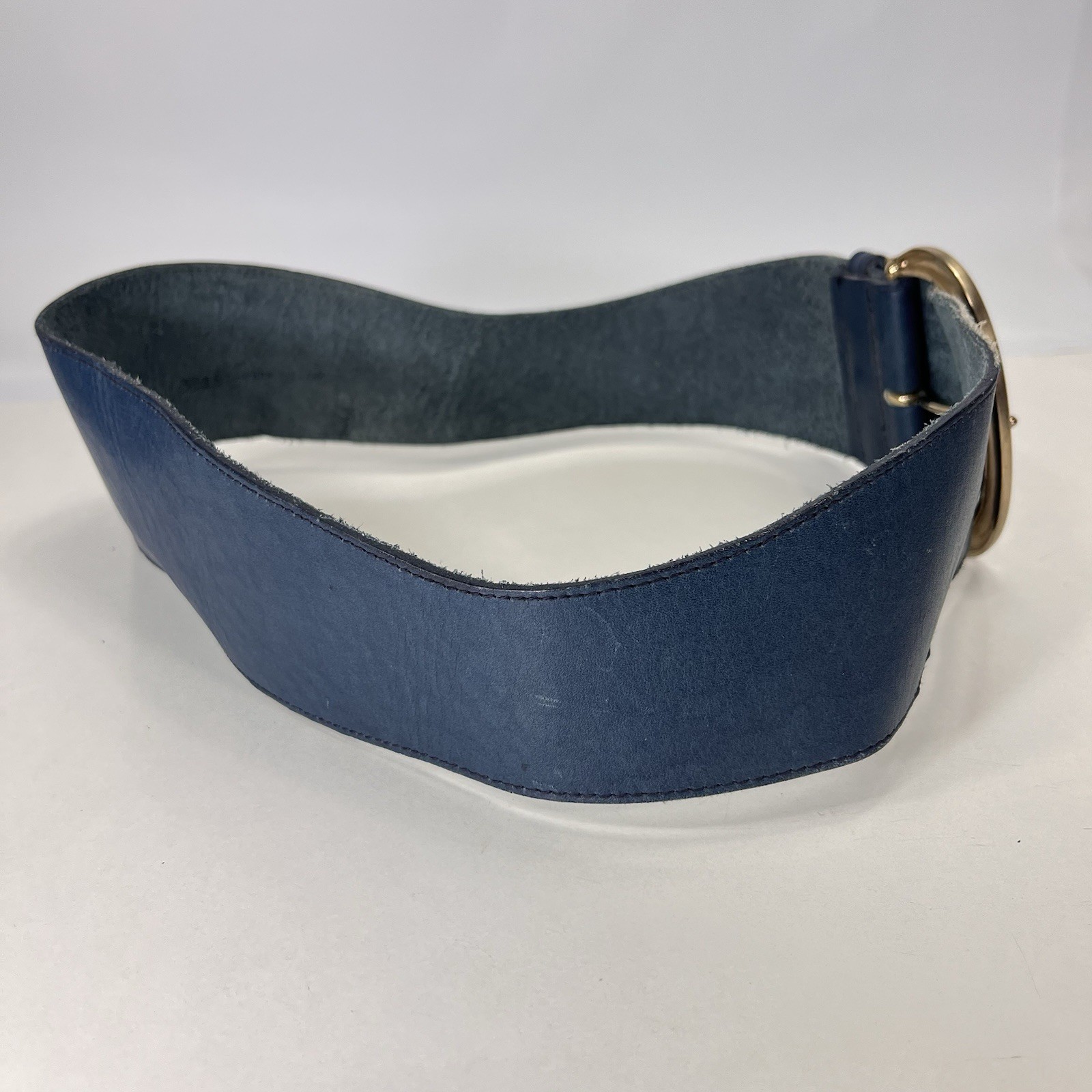 Vintage Wide Blue Leather Waist Belt – Women’s Size 26