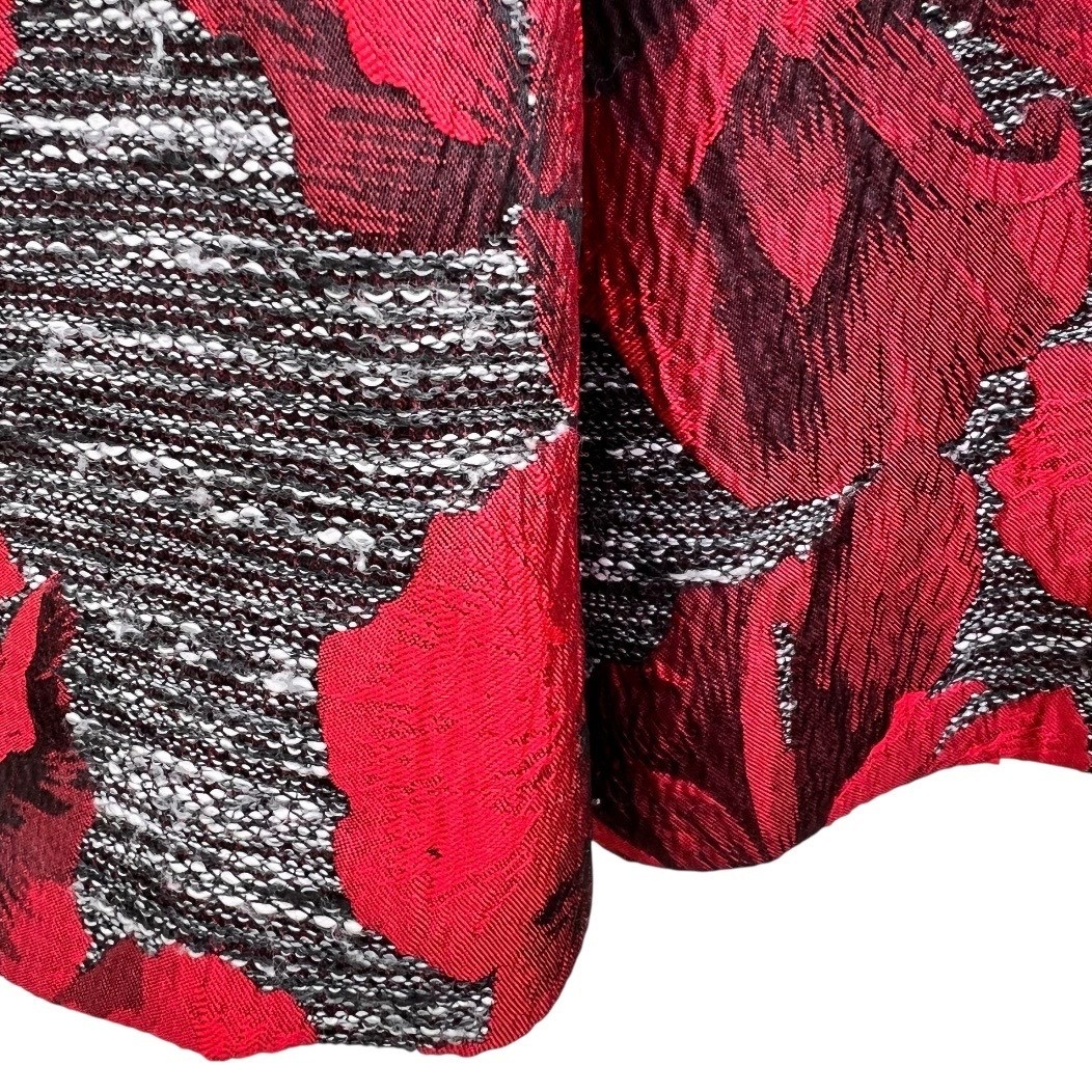 Adrianna Papell Floral Jacquard Fit & Flare Dress Red Black V-Back Old Money 4