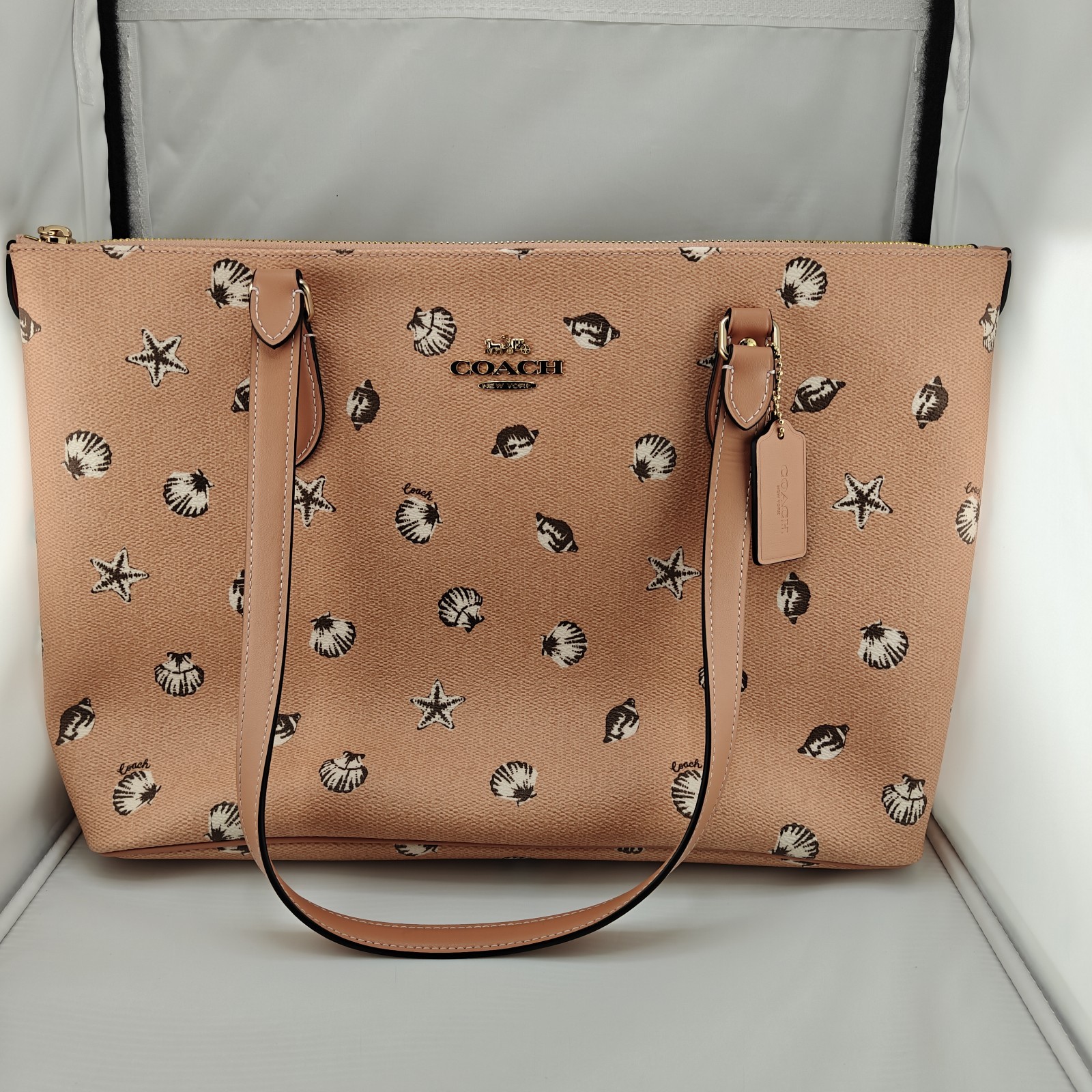 Coach Gallery Tote In Signature Canvas Beach Shell Print Shoulder Bag Pink CBM12