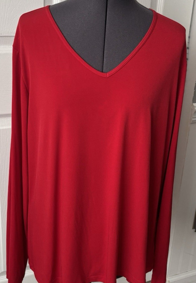 SUSAN GRAVER Red V-Neck Long Sleeve Polyester/Spandex Tunic Top XL