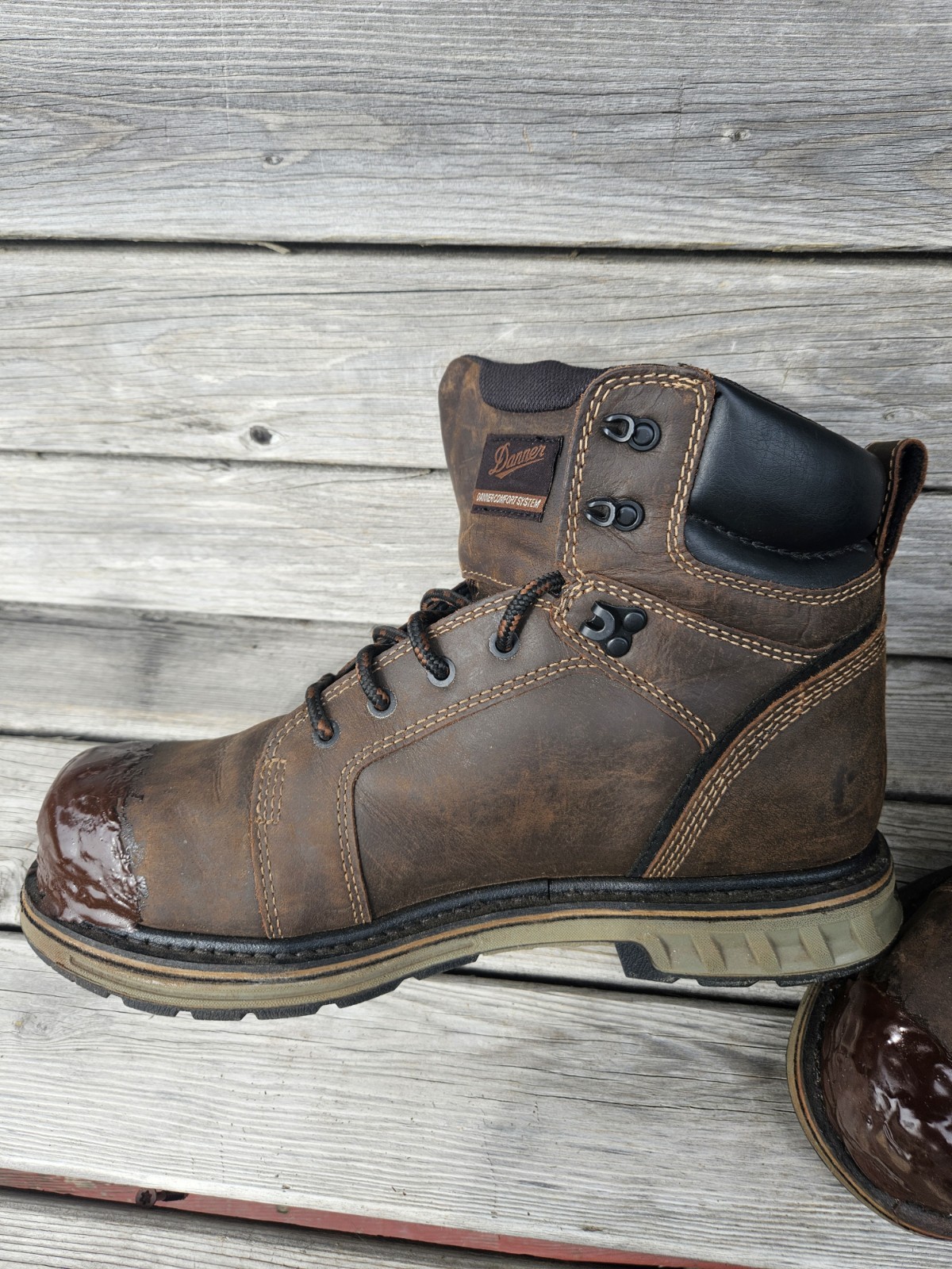Danner steel yard 6″ ST boot 6 Mens 10.5 D Brown Tuff Toe Cover Lace Up 12531