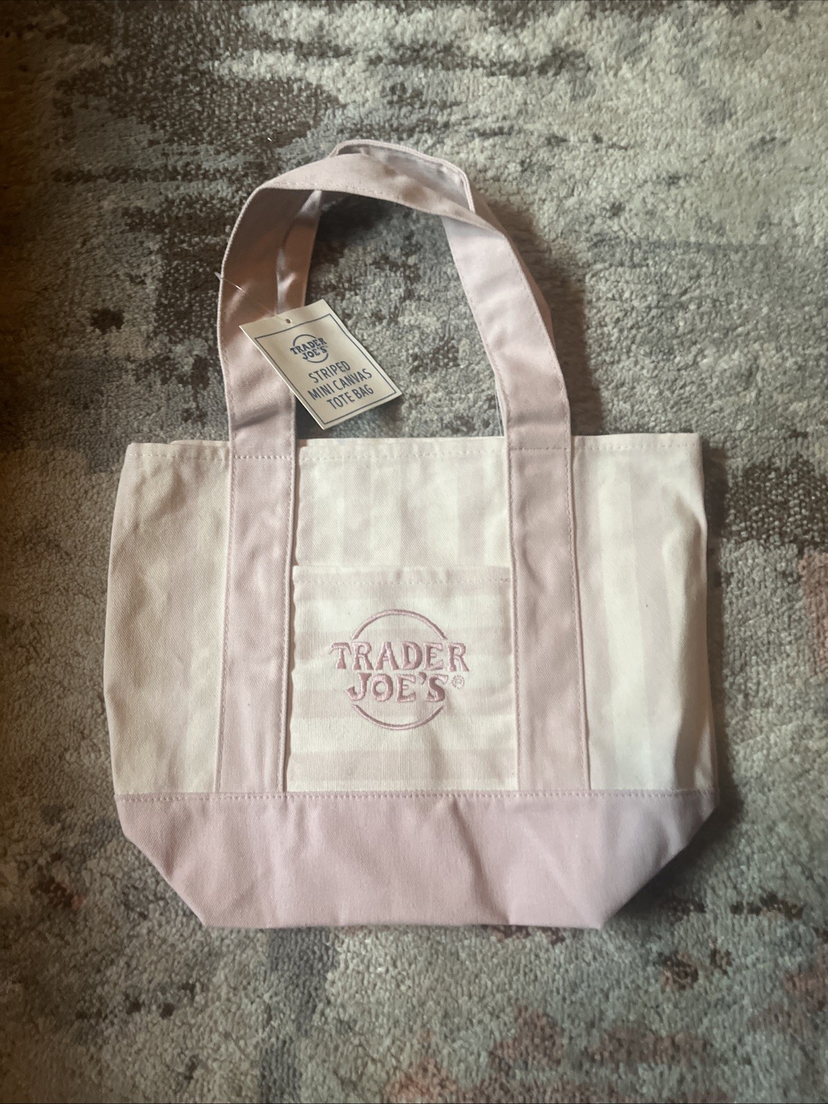 Trader Joes Pink Striped Mini Canvas Tote Bag Brand New With Tags
