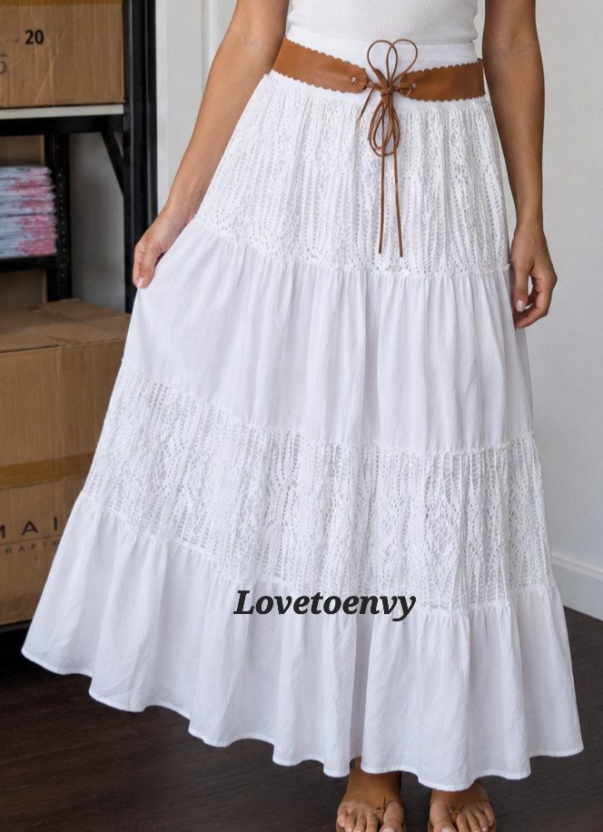 Ladies Gypsy Skirt Fully Lined Boho Style Lace Trim Holiday Festival Skirt 10-16