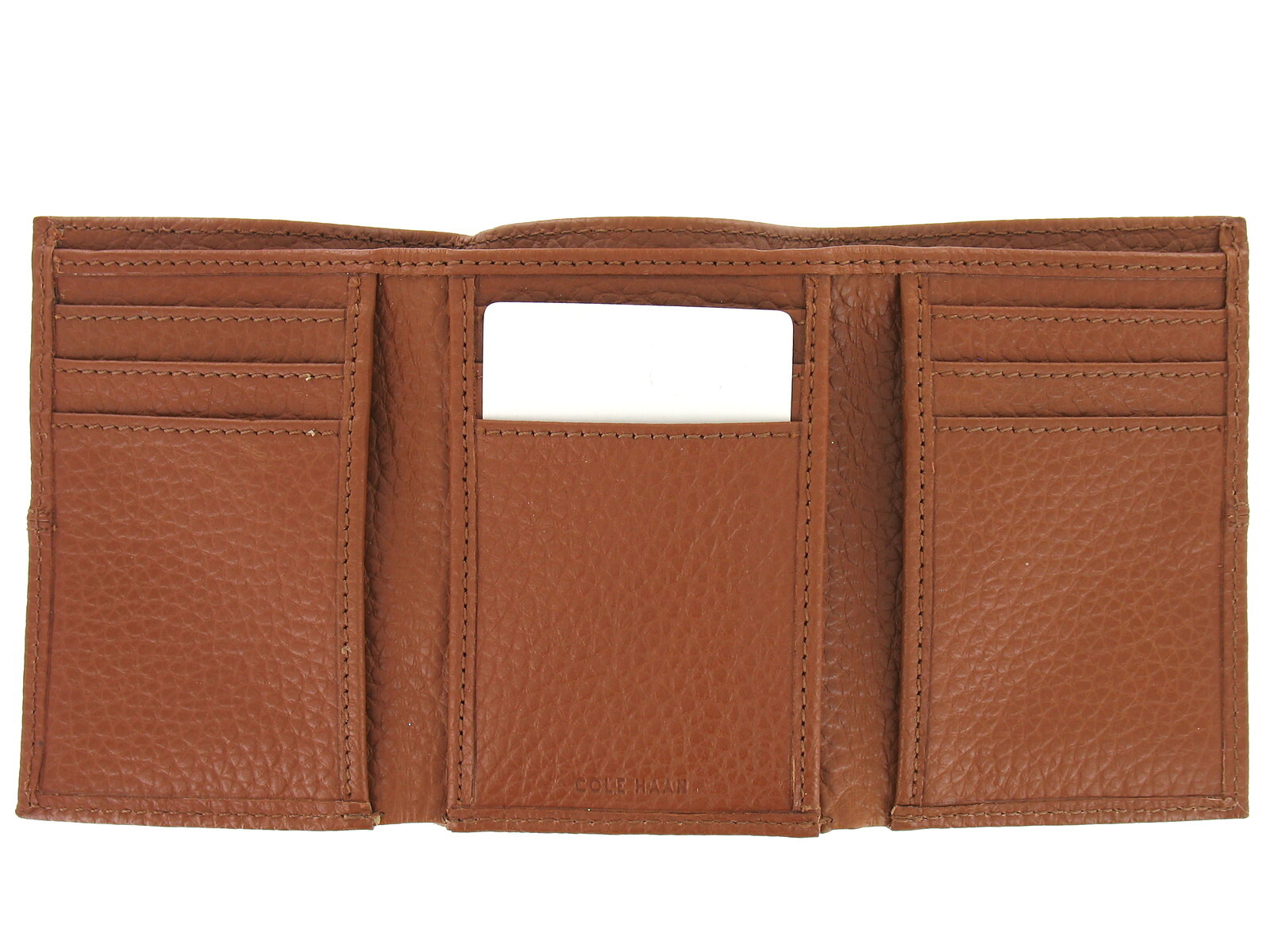 Cole Haan Men’s Slim Pebbled Leather Tri-Fold Trifold Wallet – Cognac